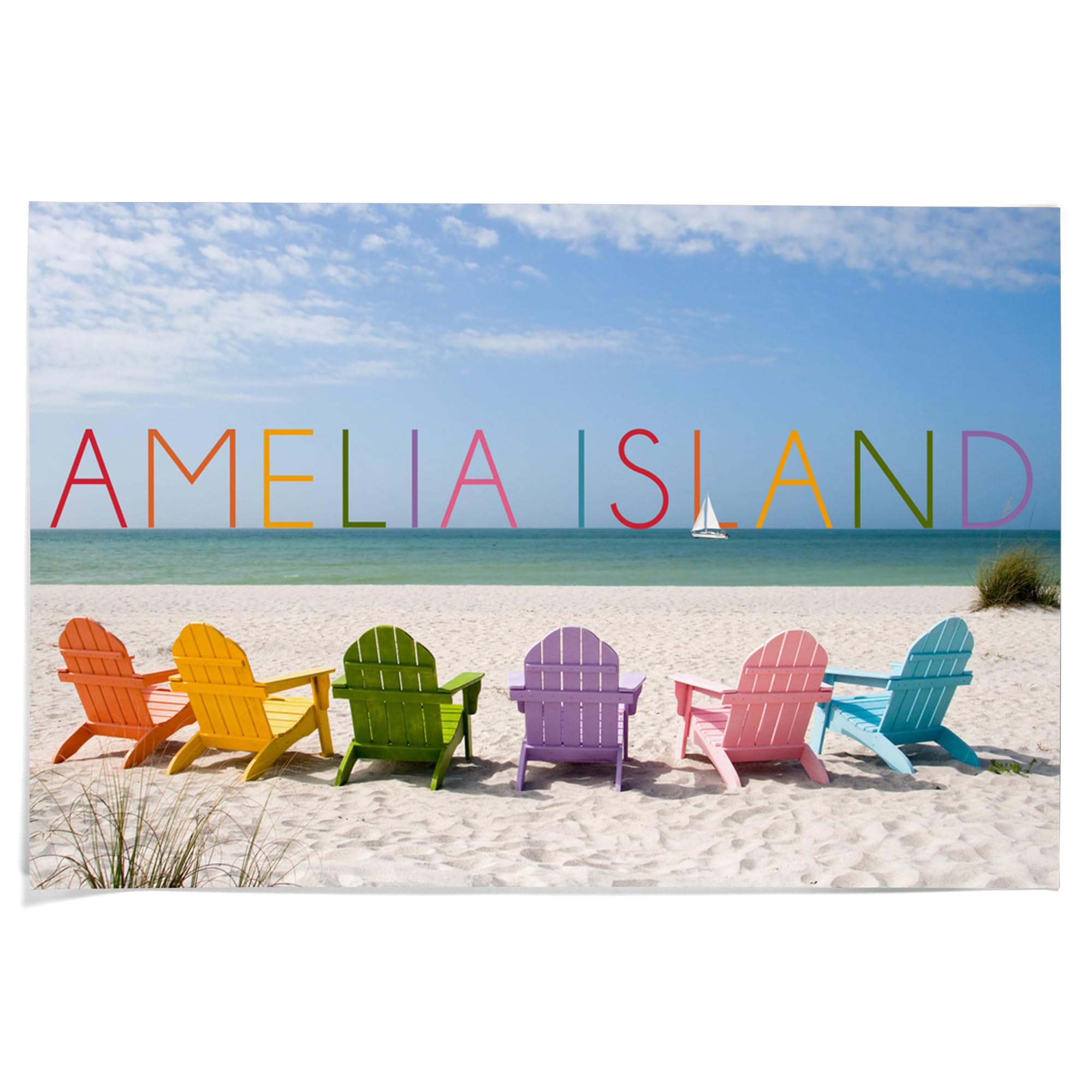 Lantern Press 36x54 Inch Giclee Art Print - Amelia Island Florida Beach Scene with Colorful Chairs - Premium Wall Decor for Living Room, Bedroom & Office