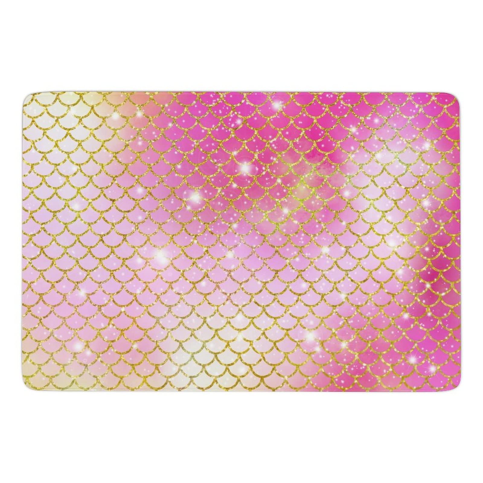 Mermaid Scales Yellow Pink Glitter Rug for Kids Girls Teens - Foldable Non-Slip Area Rug 5ft x 6.5ft - Soft Playroom Carpet for Bedroom, Nursery, Dorm, Living Room & Dining Room Decor - Perfect for Sleepovers, Playtime & Home Design