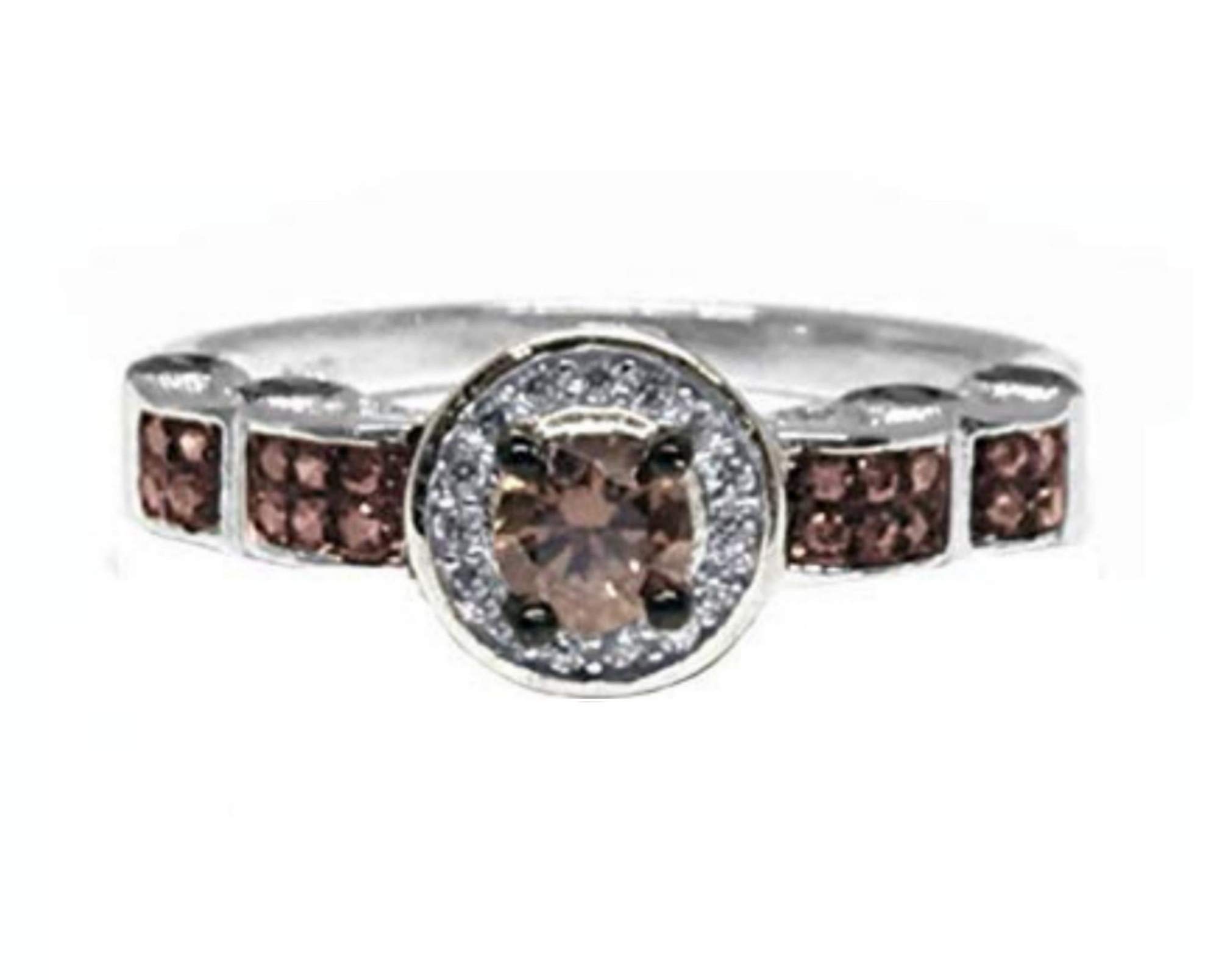 14K White Gold & Silver Chocolate Brown Solitaire Halo Ring - 2.00 CTW Diamond Engagement Ring for Women, Perfect for Proposals, Anniversaries & Special Occasions