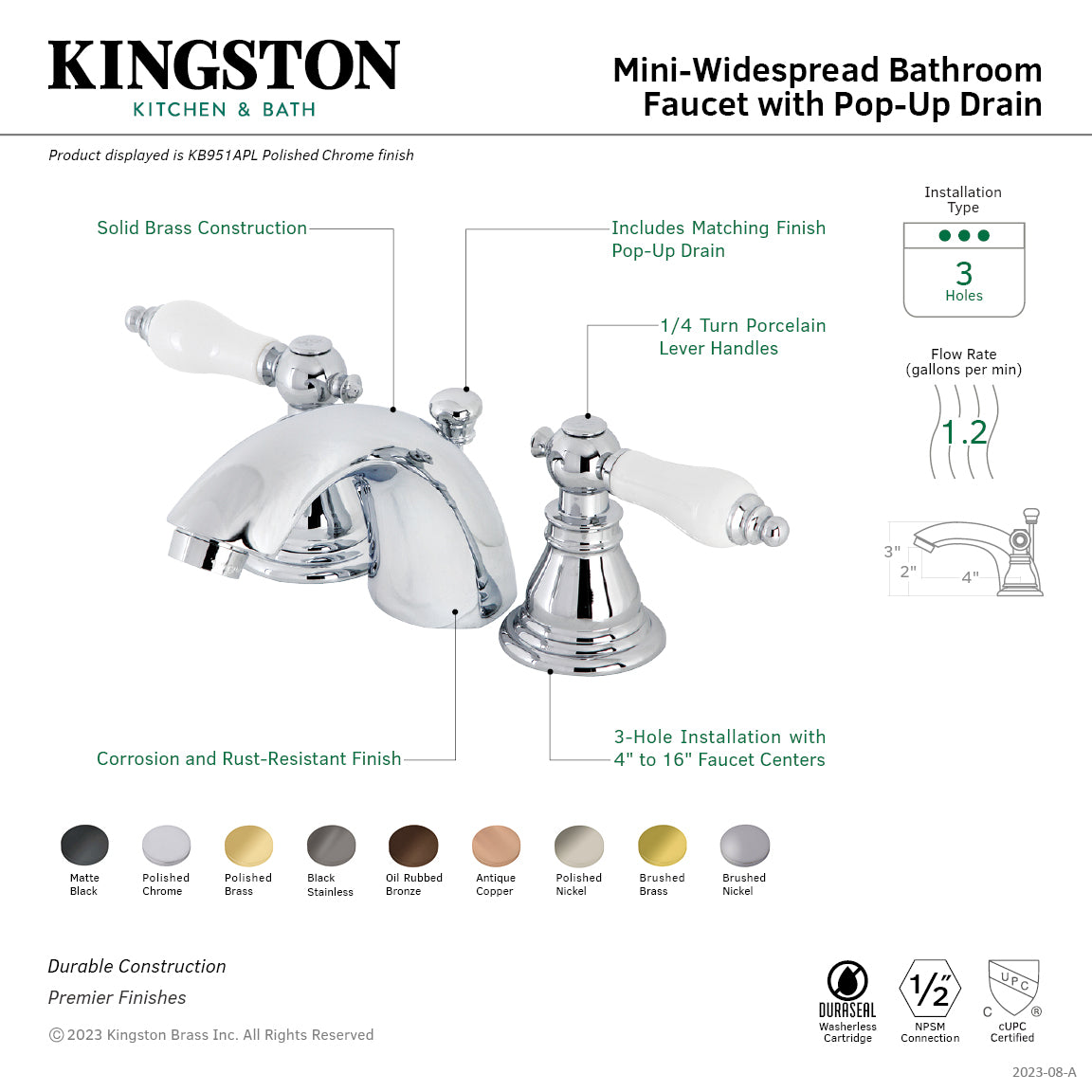 American Patriot KB956APL 3-Hole Mini Widespread Bathroom Faucet - Two Handle Deck Mount with Pop-Up Drain in Antique Copper - Perfect for Vintage Style Bathrooms & Powder Rooms