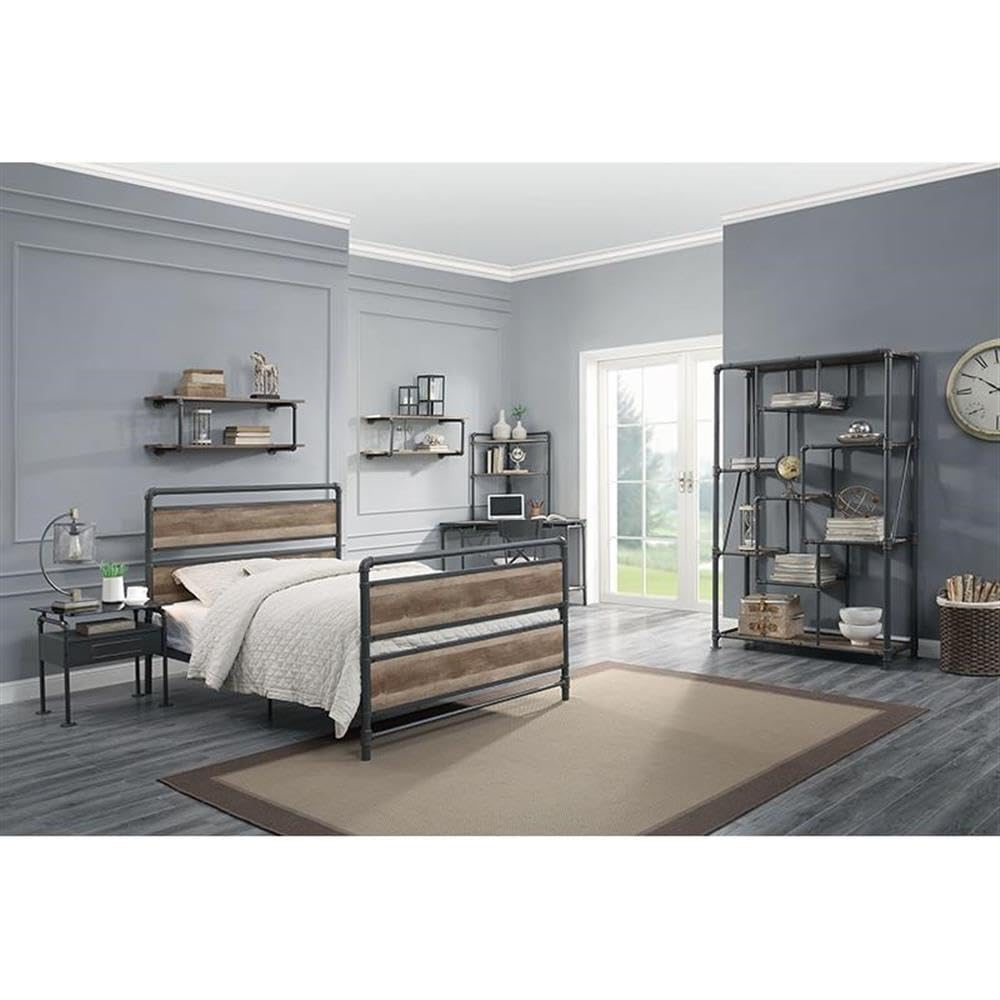 Acme Nicipolis Modern Glass Top Nightstand with 1 Drawer & Storage Compartment in Sandy Gray - Perfect for Bedroom, Living Room & Office Furniture