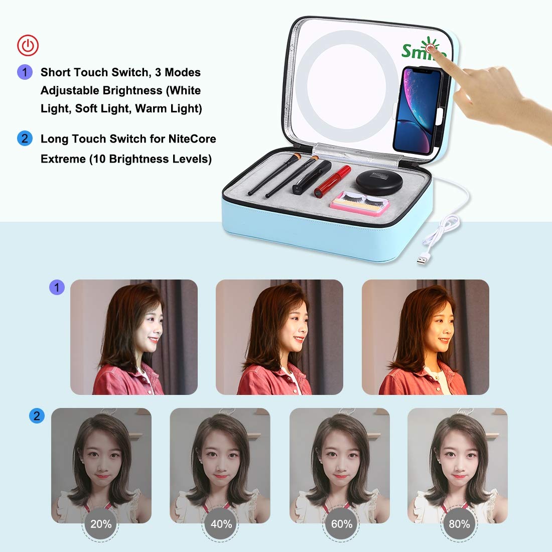 PULUZ Multifunctional Makeup Organizer & Cosmetic Storage Box with Ring Light, Mirror & Phone Clamp - Perfect for Live Streaming, Makeup Vanity, Photography & Video Recording (Blue)
