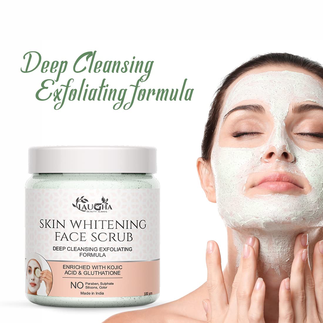 Laugha Skin Whitening Facial Scrub - Brightening & Exfoliating Deep Cleansing Formula (100g x 2 Jars, 200g Total) for Glowing Skin | Perfect for Daily Skincare Routine & Dark Spot Treatment