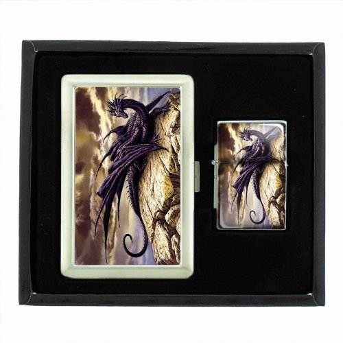 Premium Dragon Design Cigarette Case & Oil Lighter Gift Set - Elegant Smoking Accessories for Men, Travel & Outdoor Use