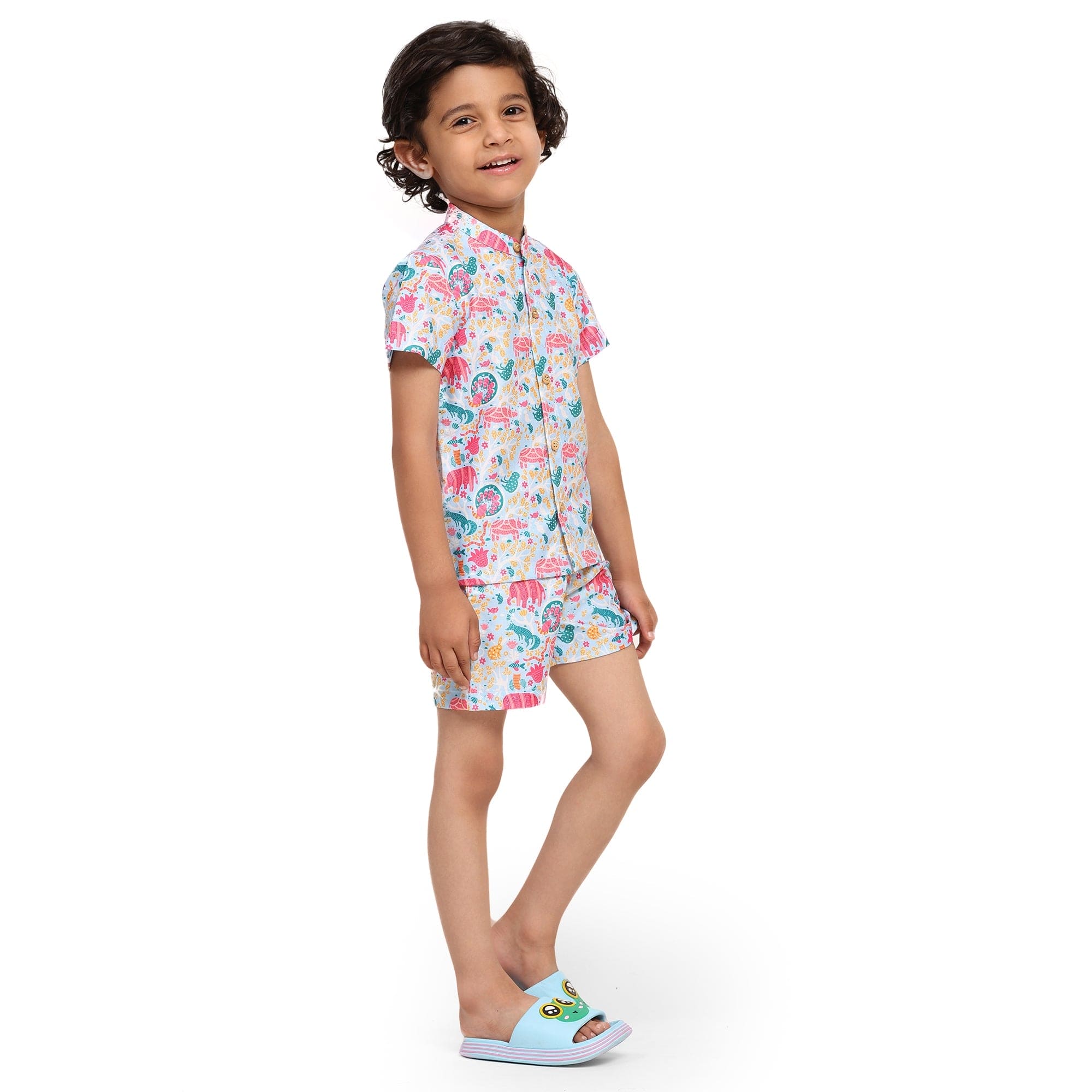 Stylish Colorful Animals Print Linen Co-ords Set by Vestiario - Perfect for Summer Outfits, Beach Vacations & Casual Wear