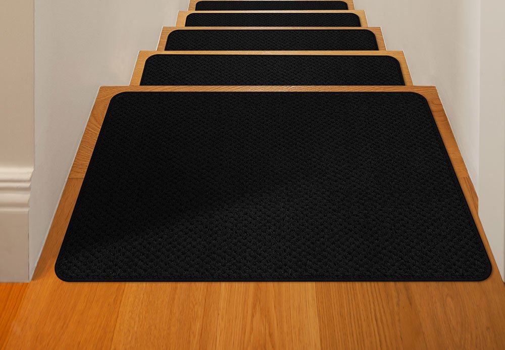 Non-Slip Stair Treads Rug - Black 3x3 Feet - Washable & Durable Carpet for Stairs, Landings, and High-Traffic Areas - Perfect for Homes, Offices, and Entryways