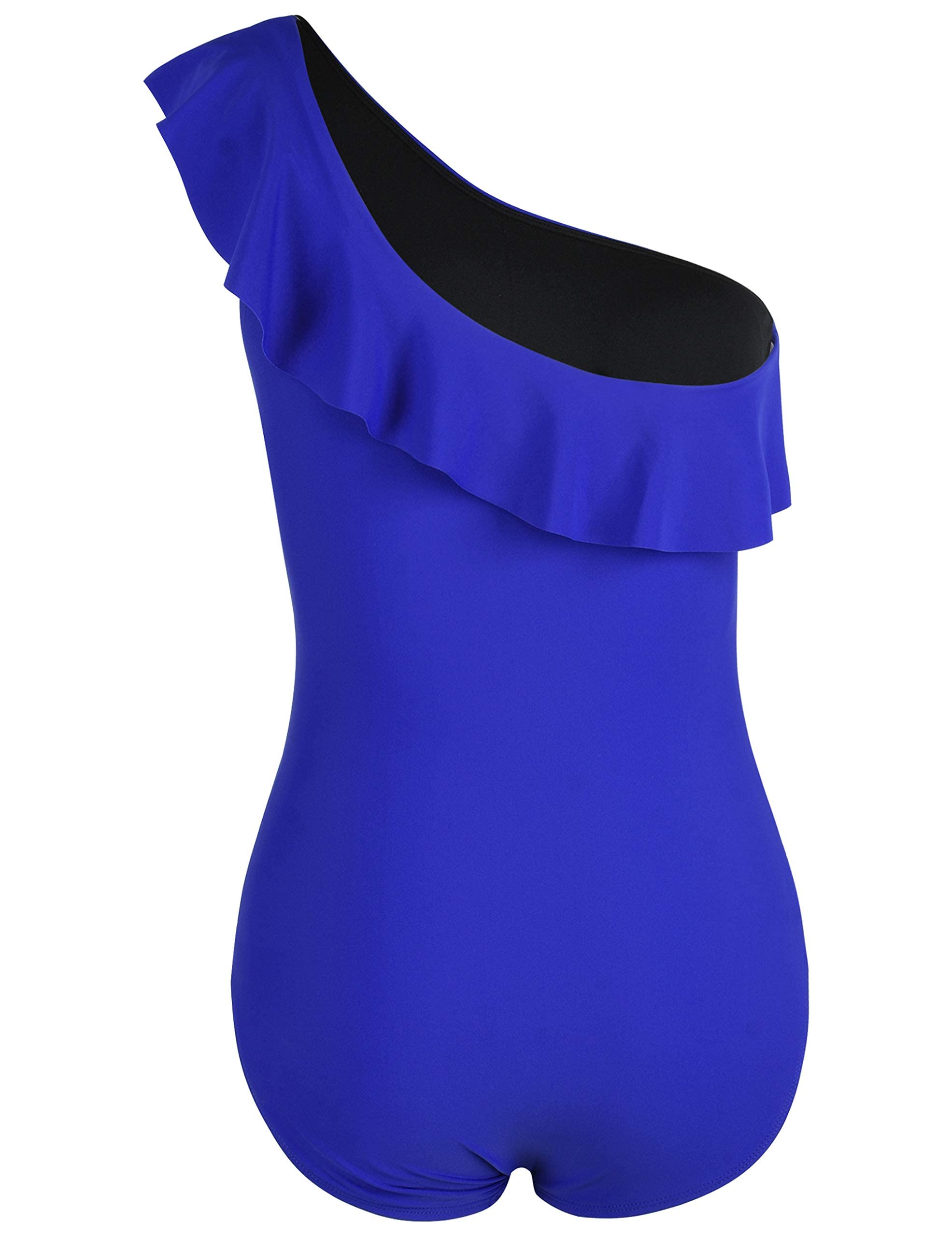Mycoco Women's One Shoulder Ruched One Piece Swimsuit - Sexy Monokini Bathing Suit for Beach, Pool & Vacation | Tummy Control Swimwear