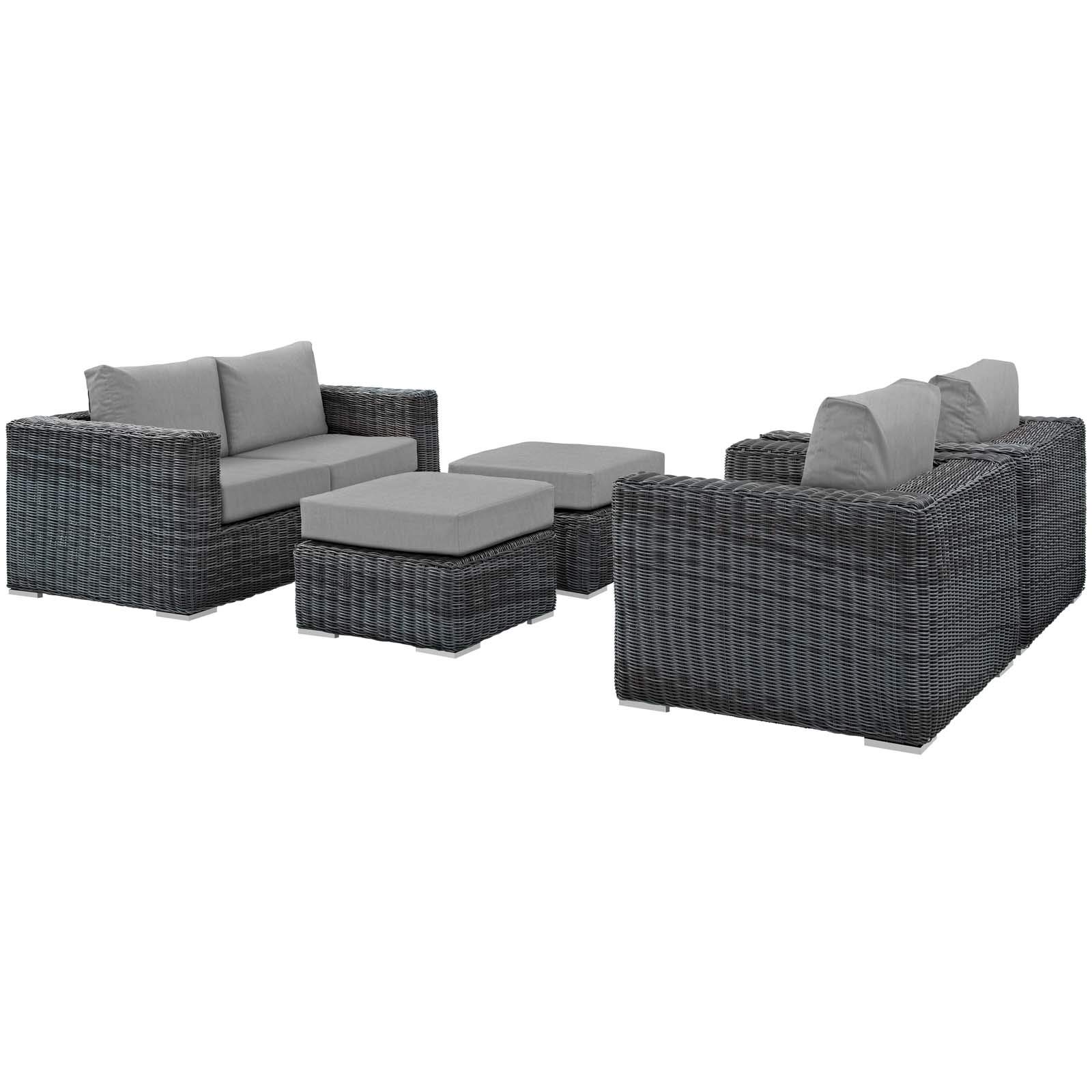 Modern Contemporary Outdoor Patio Lounge Sectional Sofa Set - Rattan Wicker Furniture in Gray - Perfect for Backyard, Poolside & Garden Relaxation
