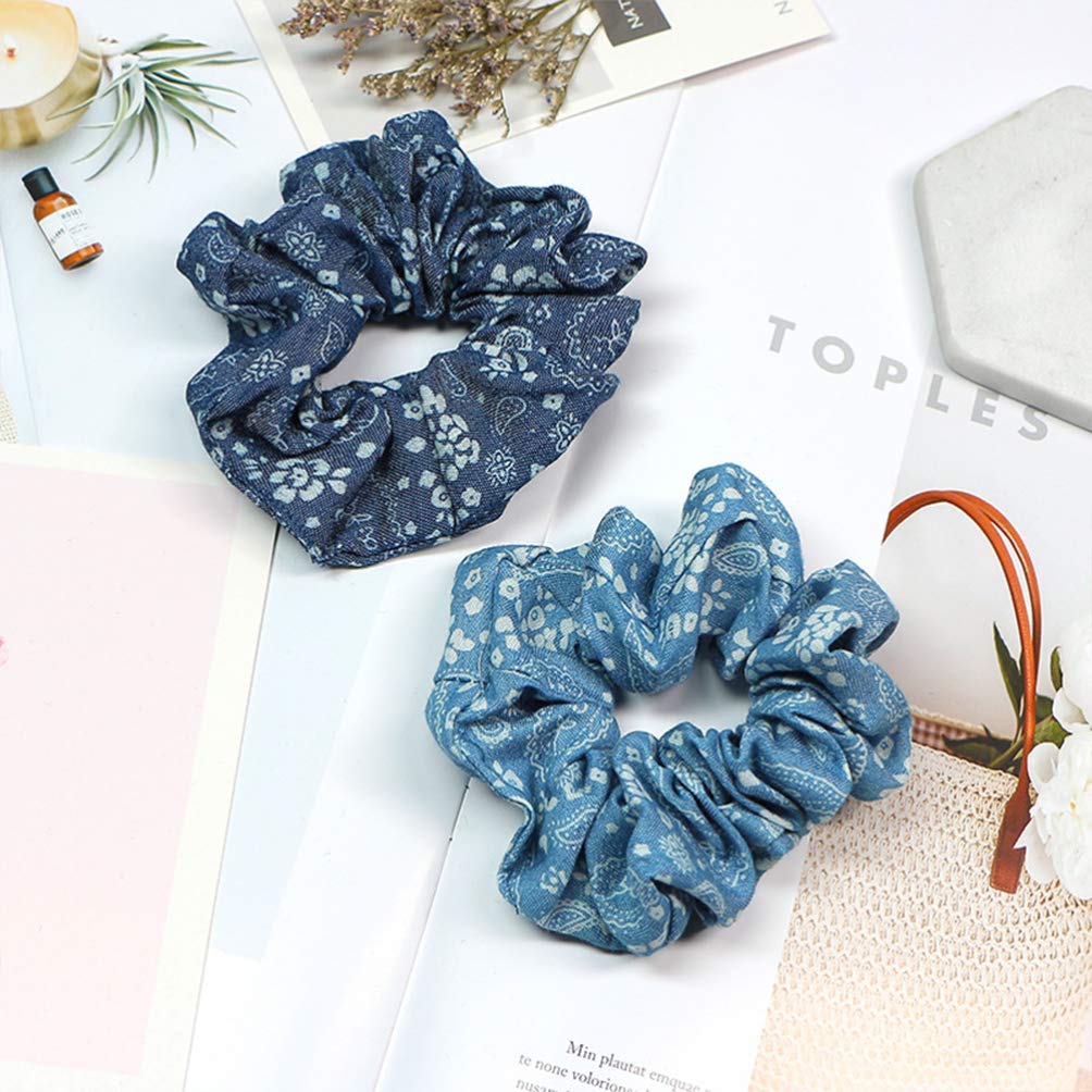FRCOLOR 4PCS Denim Scrunchies Hair Bands for Women & Girls - Casual & Office Style