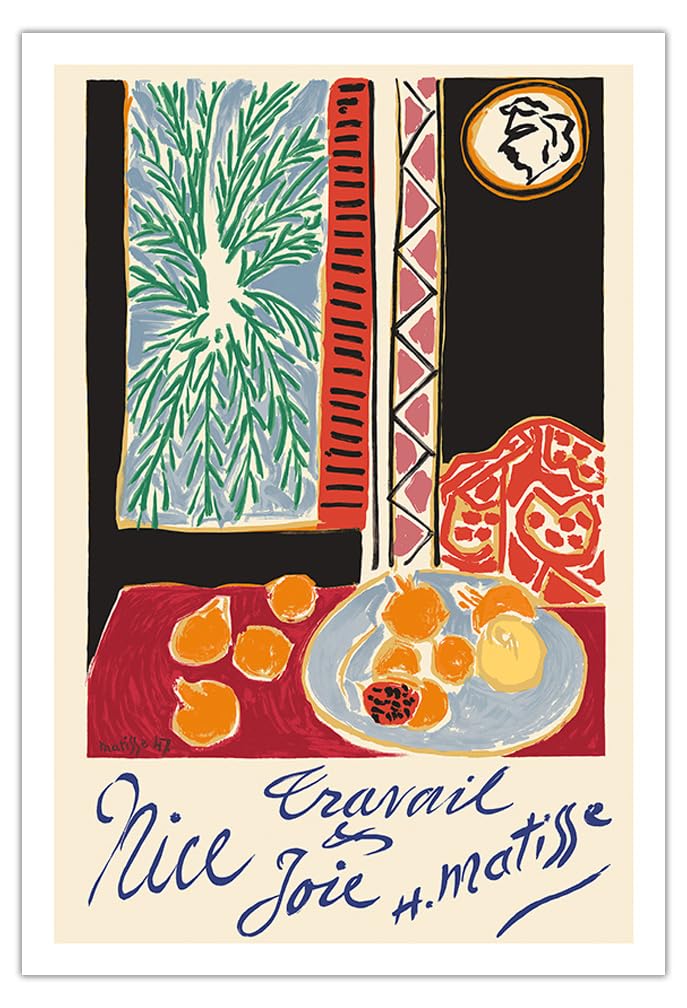 Henri Matisse Vintage Travel Poster - Nice France Work and Joy Still Life Pomegranates Art Print (1948) - 30x44 Inch Unframed Fine Art Matte Paper - Perfect for Home Decor, Office Wall Art & French Theme Interior Design