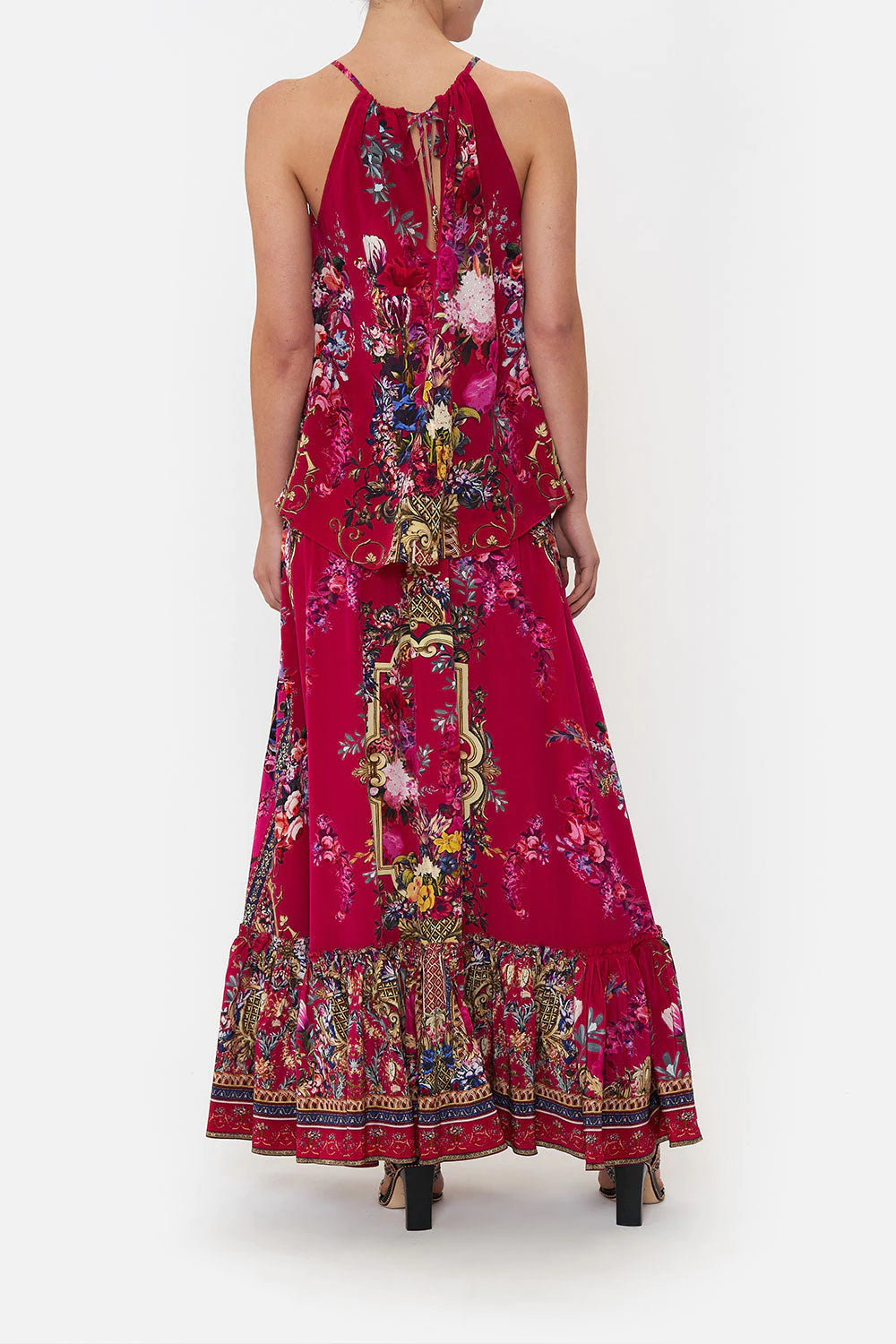 Bohemian Flared Cami Top with Neck Tie - Floral Print Women's Blouse for Summer Outfits, Beach Cover Up & Date Night Dresses