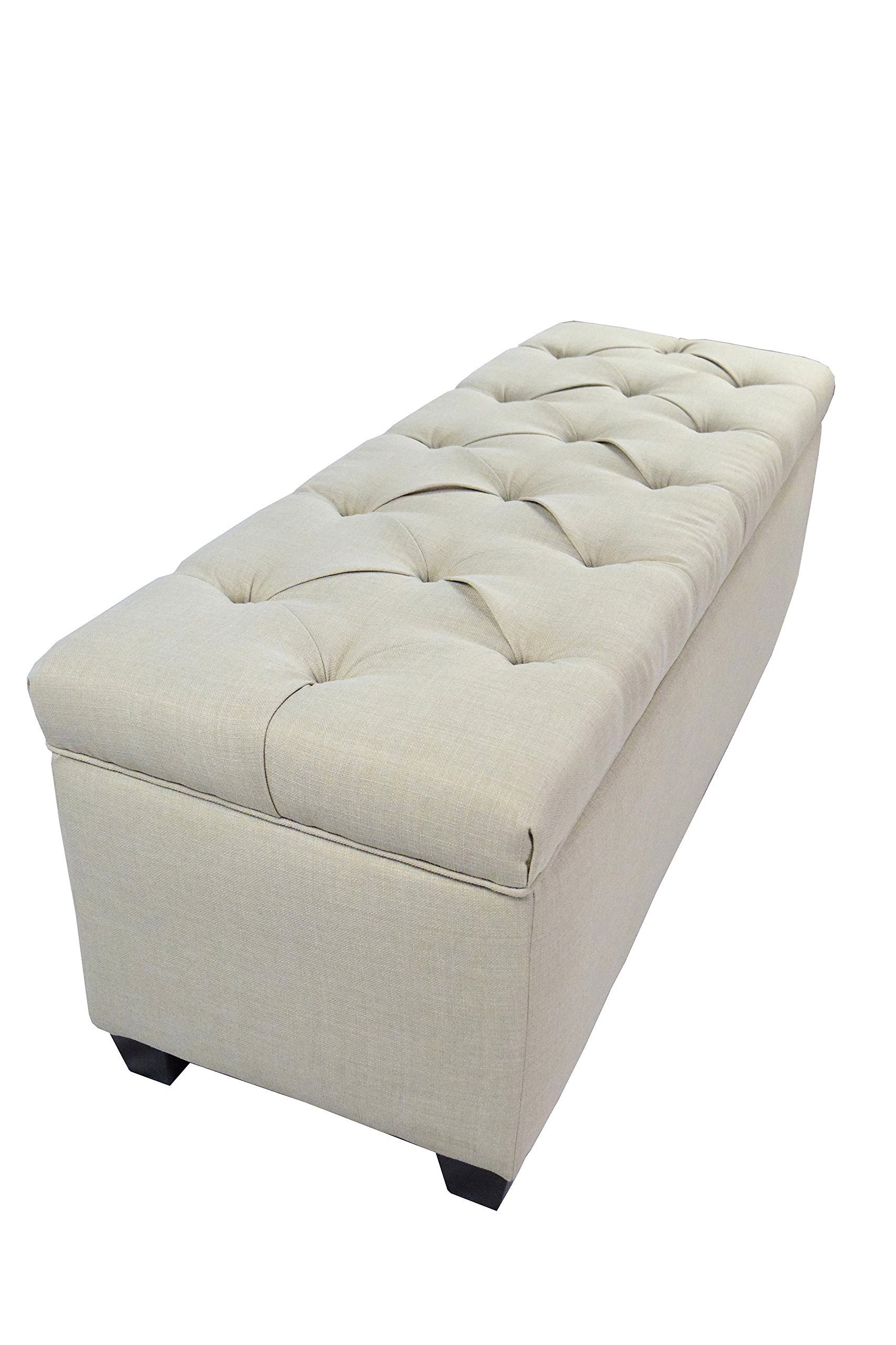 MJL Fabric Upholstered Storage Bench with Linen Compartment - Beige Bedroom Organizer for Blankets, Pillows & Seasonal Clothing | Space-Saving Ottoman Seat for Dorm, Guest Room & Apartment