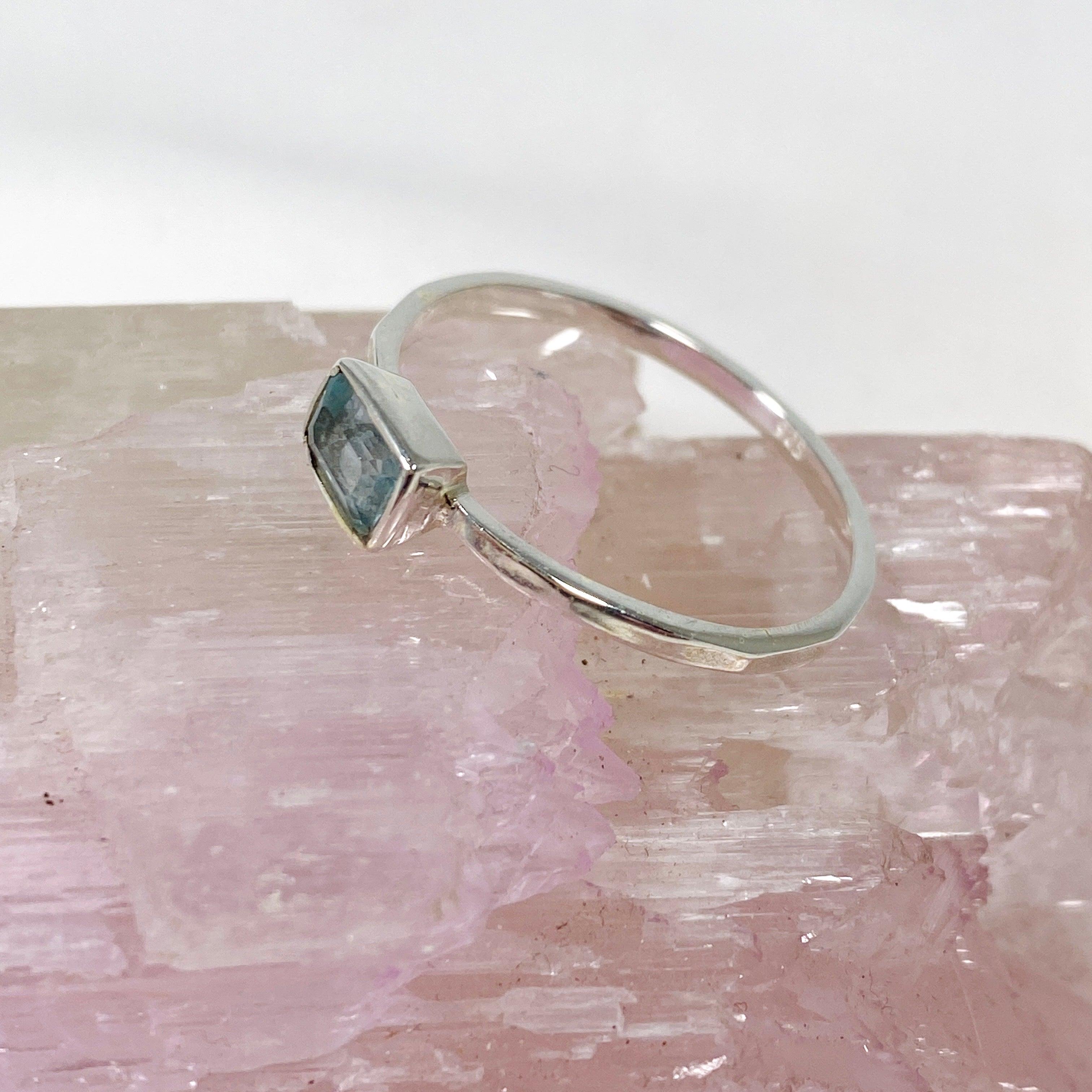 Blue Topaz Rectangular Faceted Sterling Silver Band Ring for Women - Elegant Fine Jewelry Gift for Anniversary, Birthday & Special Occasions