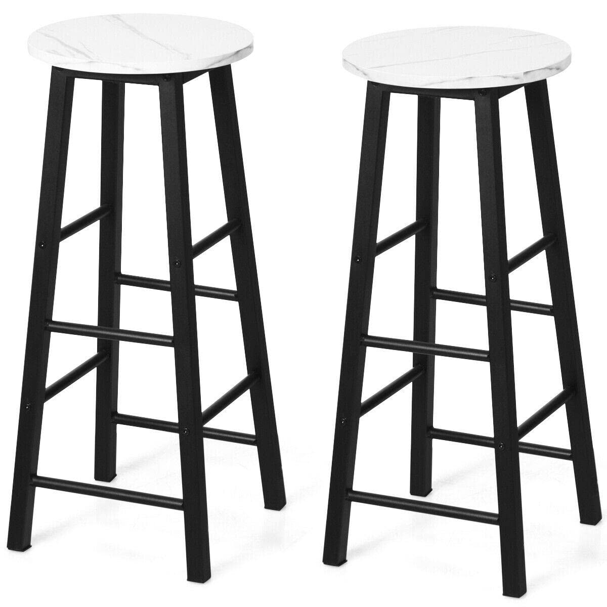 2PCS White Marble Top Bar Stools - 30