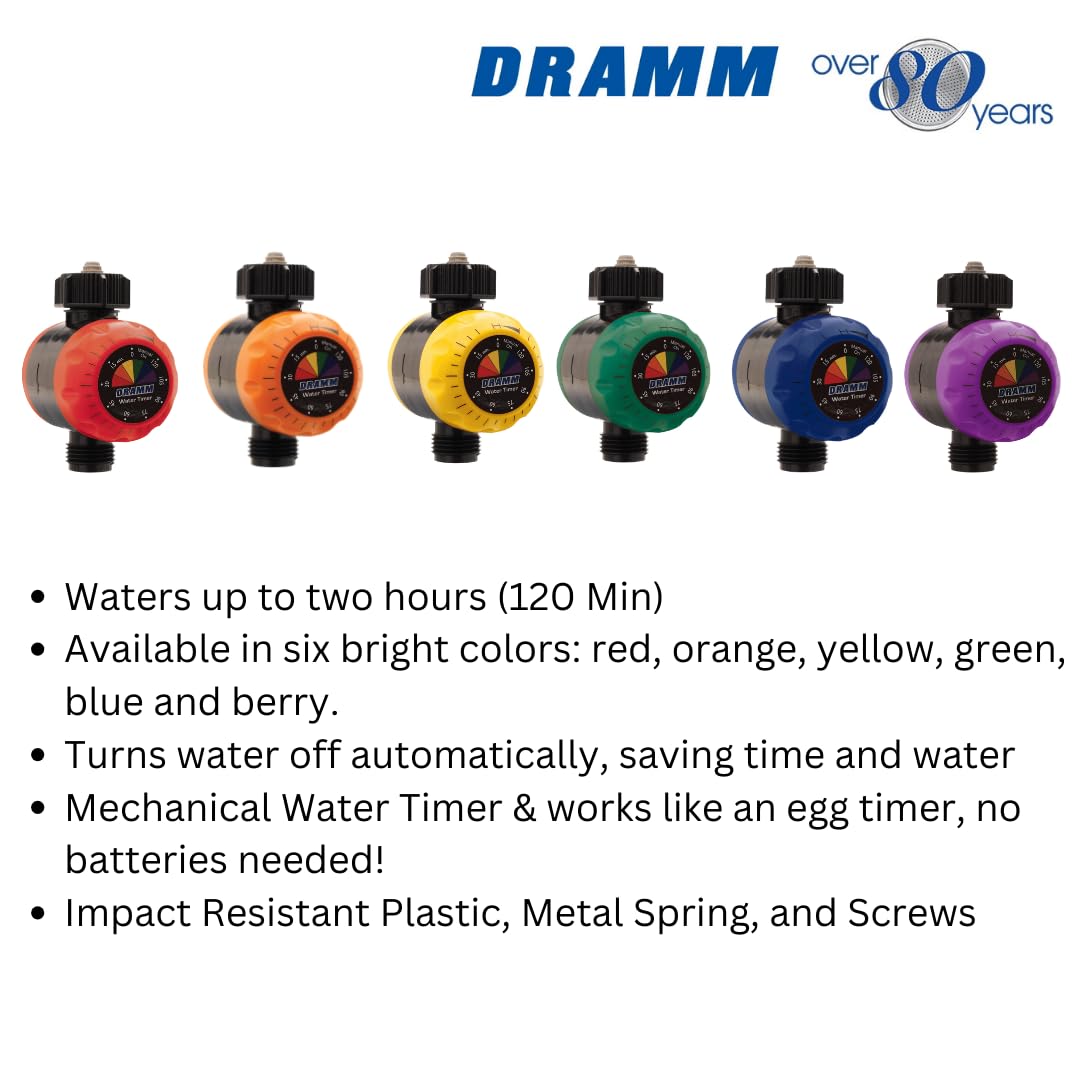 Dramm ColorStorm Premium Mechanical Water Hose Timer - Automatic Shut Off, 120 Min Run Time, Compact for Lawn, Garden, Drip & Soaker Hoses | Perfect for Automated Watering Systems, Sprinklers & Irrigation