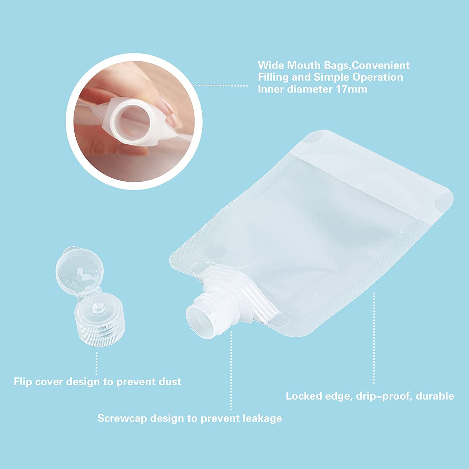 SANPEXA 30ml/50ml/100ml Leakproof Travel Cosmetic Bottles - Refillable Squeeze Pouches for Shampoo, Lotion & Toiletries | Foldable Stand-Up Spout Bags | Perfect for Air Travel, Gym & Camping Essentials