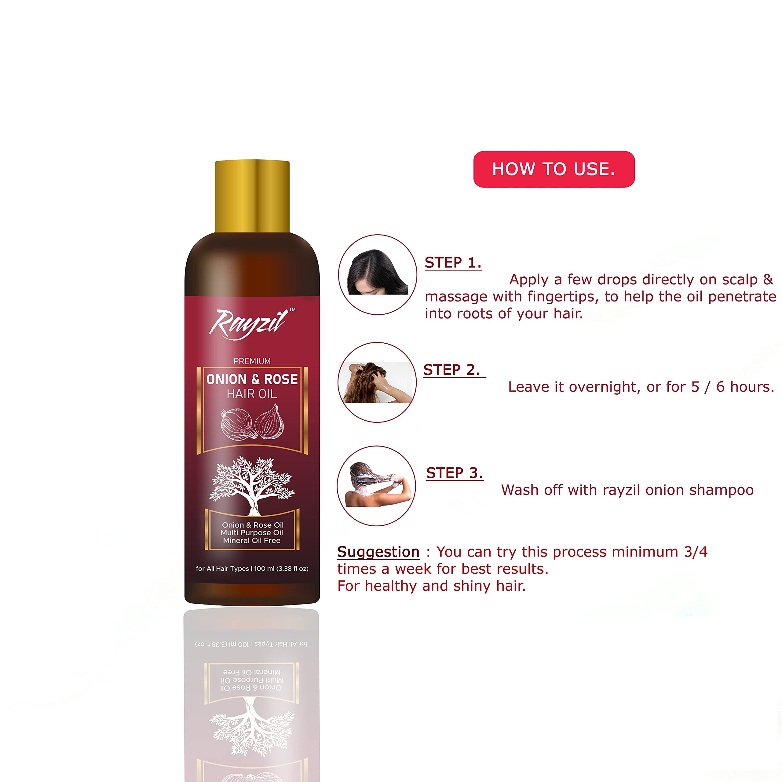 Organic Onion Hair Oil for Hair Growth & Thickness - 100ml (Pack of 2) - Natural Treatment for Dry, Damaged Hair - Use for Daily Scalp Massage & Overnight Hair Care