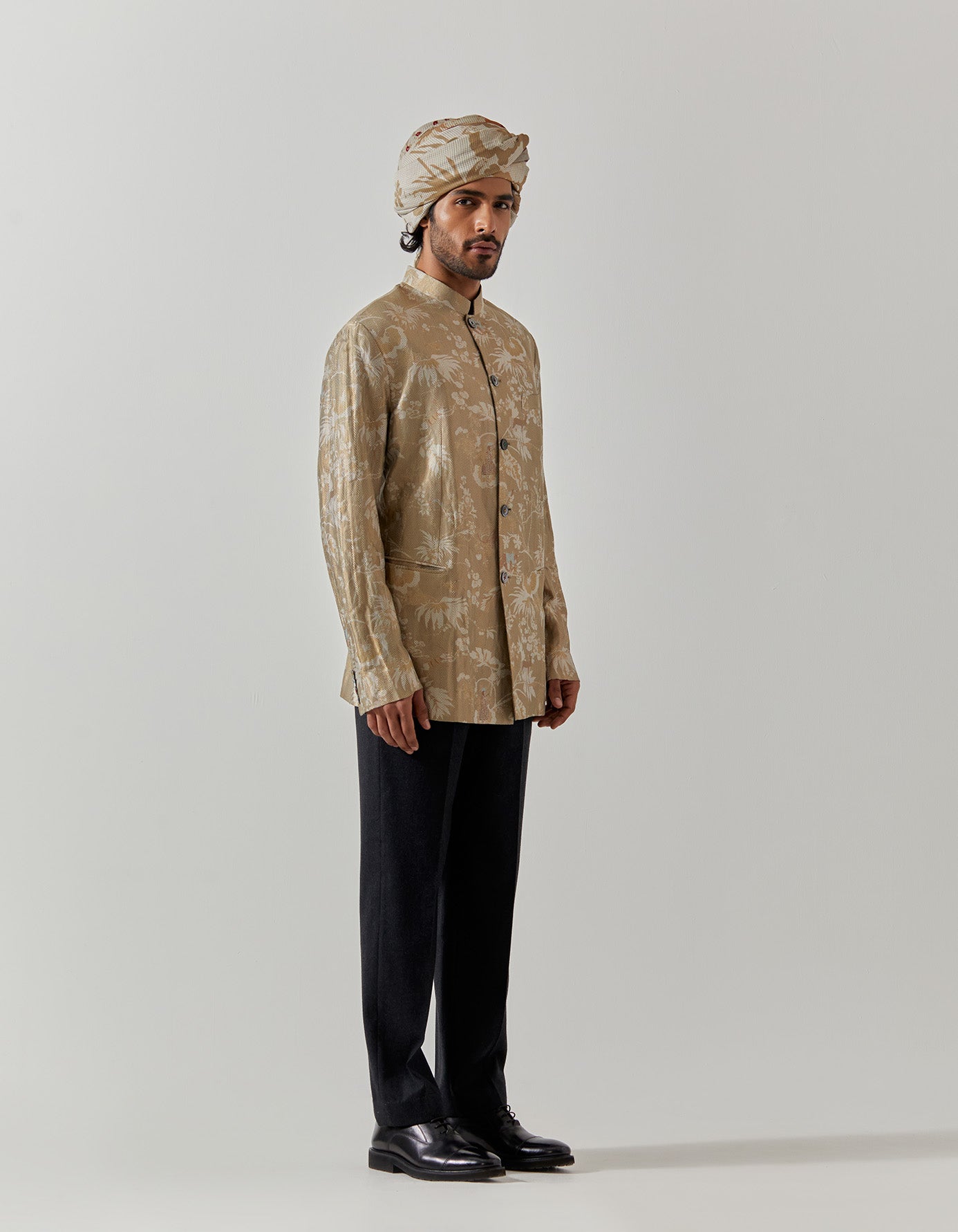 Elegant Bandhgala Silk Brocade Jacket in Oyster Grey - Perfect for Weddings, Festivals & Formal Events | Traditional Indian Menswear