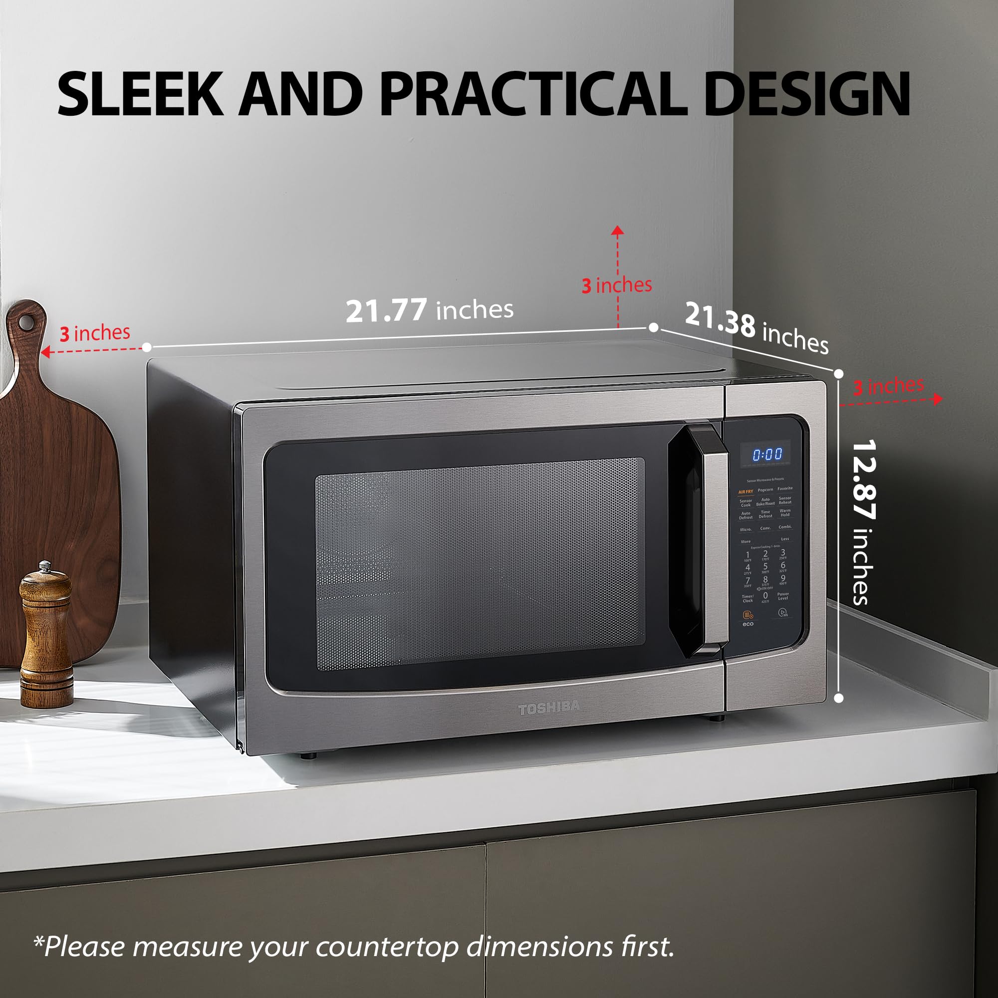 Toshiba 4-in-1 Air Fryer Microwave Oven Combo - 1.5 Cu Ft Countertop Convection Oven with Smart Sensor, Mute Function & 13.6