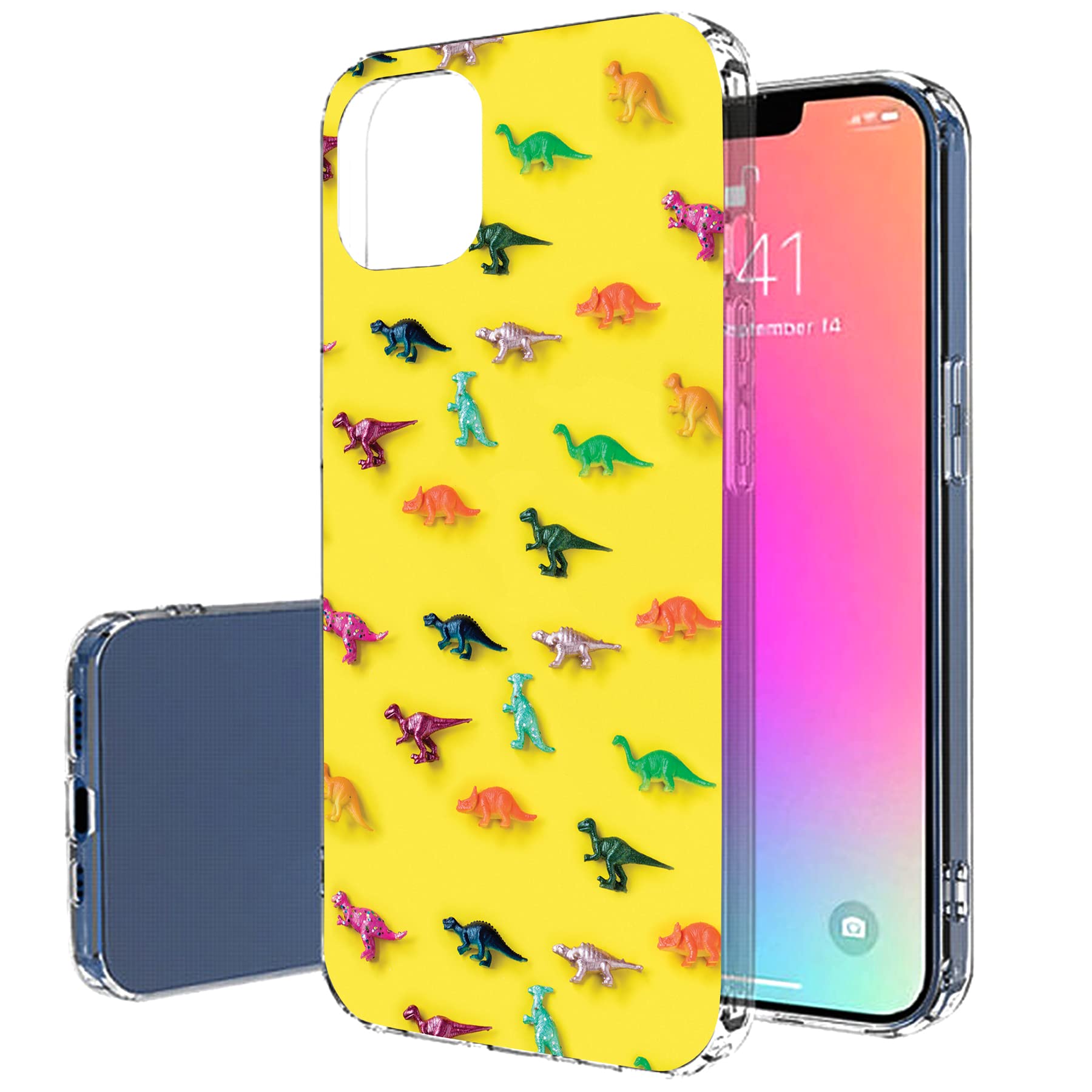 Slim Thin Gel TPU Case for Apple iPhone 13 Pro Max - Yellow Dinosaur Print Cover | Lightweight, Flexible & Soft Protective Case | Anti-Scratch | Made in USA | Perfect for Everyday Use, Travel & Office Protection