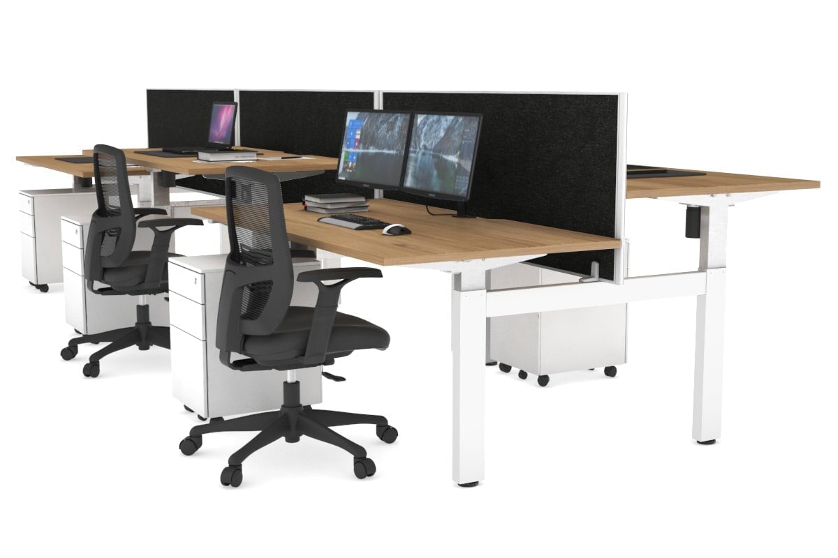 Adjustable 6-Person H Bench Workstation with White Frame - 1400L x 800W, Cable Management Scallop | Perfect for Office, Coworking Spaces & Home Offices