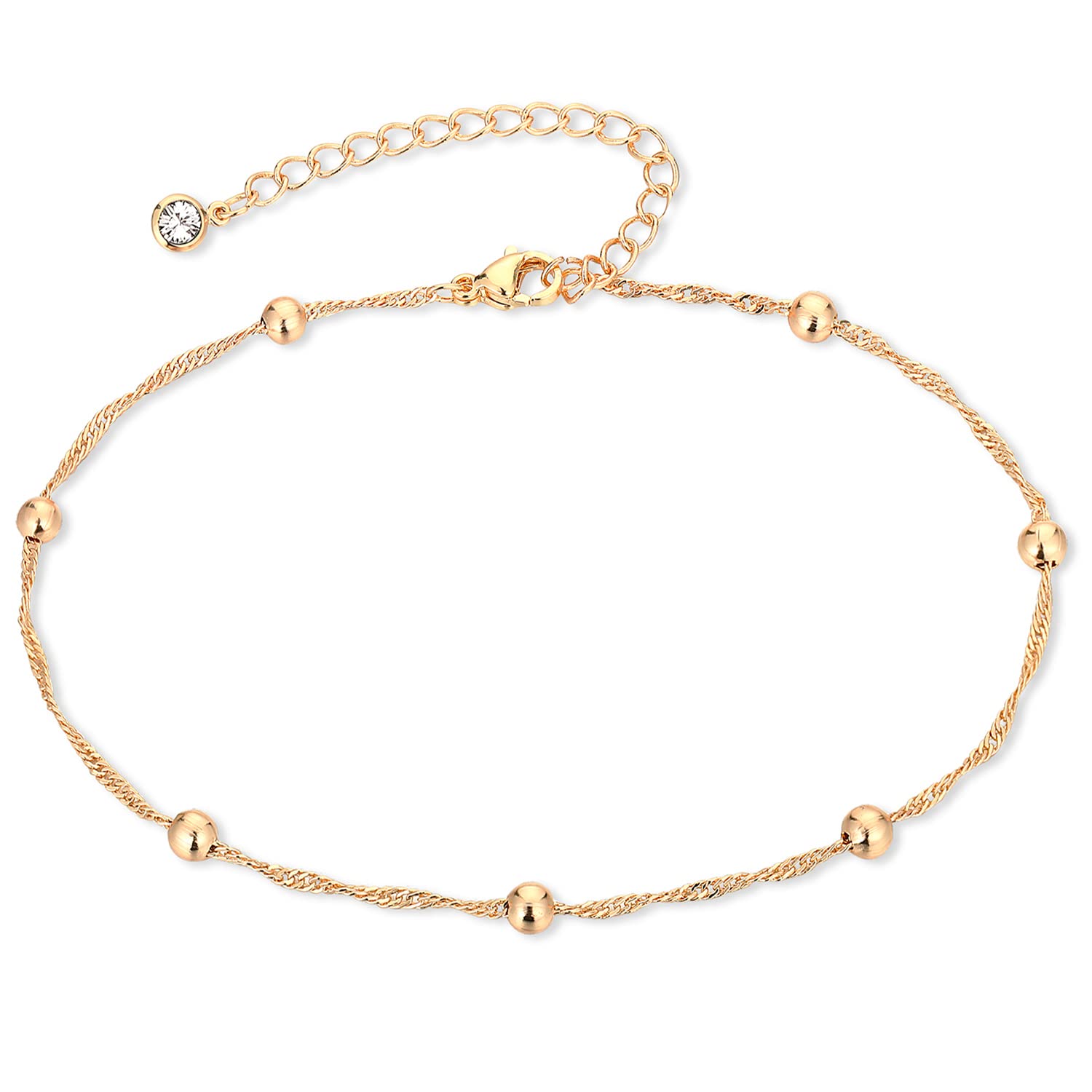 14K Gold Plated Women's Anklet - Dainty Evil Eye CZ Charm Beaded Chain Ankle Bracelet for Summer | Boho Beach Jewelry, Wedding Accessories, Vacation Foot Jewelry Gift