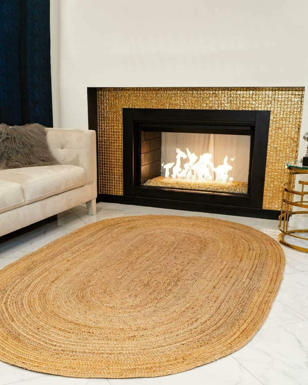 Handwoven Natural Jute Farmhouse Area Rug - Braided Oval Floor Mat for Bedroom, Kitchen & Living Room - 3x12 Feet Beige Boho Rug - Perfect for Cozy Home Decor & Farmhouse Style Interiors