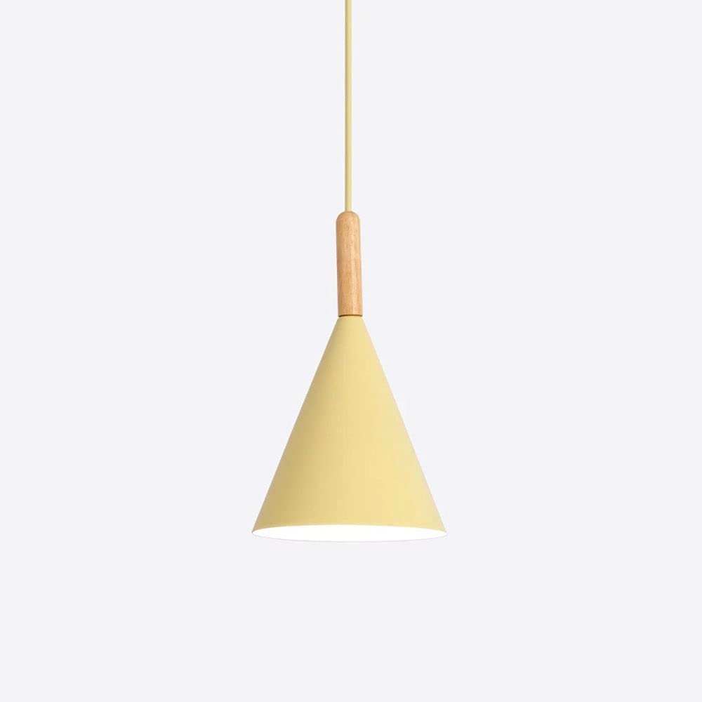Modern Wood Pendant Lighting - Cone Shaped Ceiling Lamp with E27 Socket | Minimalist Hanging Chandelier for Kitchen Island, Dining Room, Living Room & Bedroom Decor | Warm Yellow Accent Lighting for Cozy Home Ambience