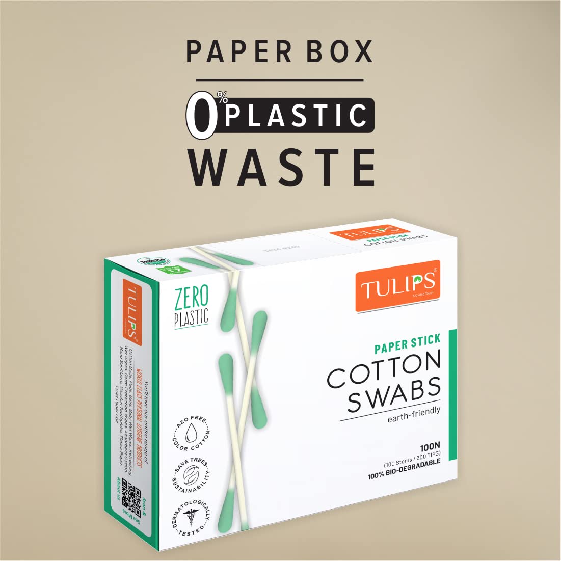 TULIPS Cotton Swabs 4-Pack - 100/200 Tips, Multicolor, White Paper Stick, Eco-Friendly Ear Buds for Makeup, Cleaning & First Aid | Travel & Home Use