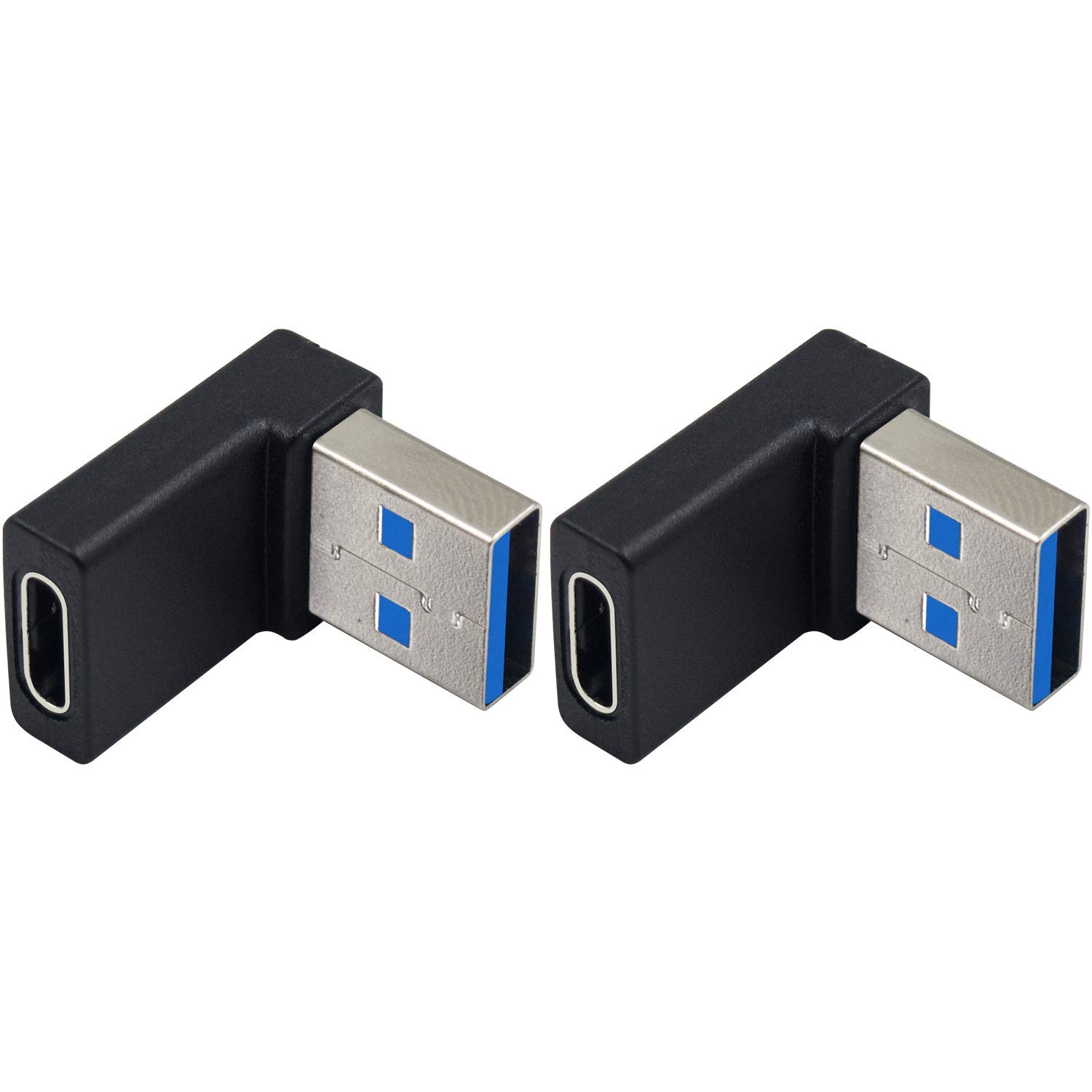 Poyiccot 2-Pack USB C Female to USB 3.0 Male Adapter - 90 Degree USB A to Type C Converter for MacBook, Laptops, Power Banks & Chargers | Fast Data Transfer & Charging | Perfect for Travel, Office & Home Use