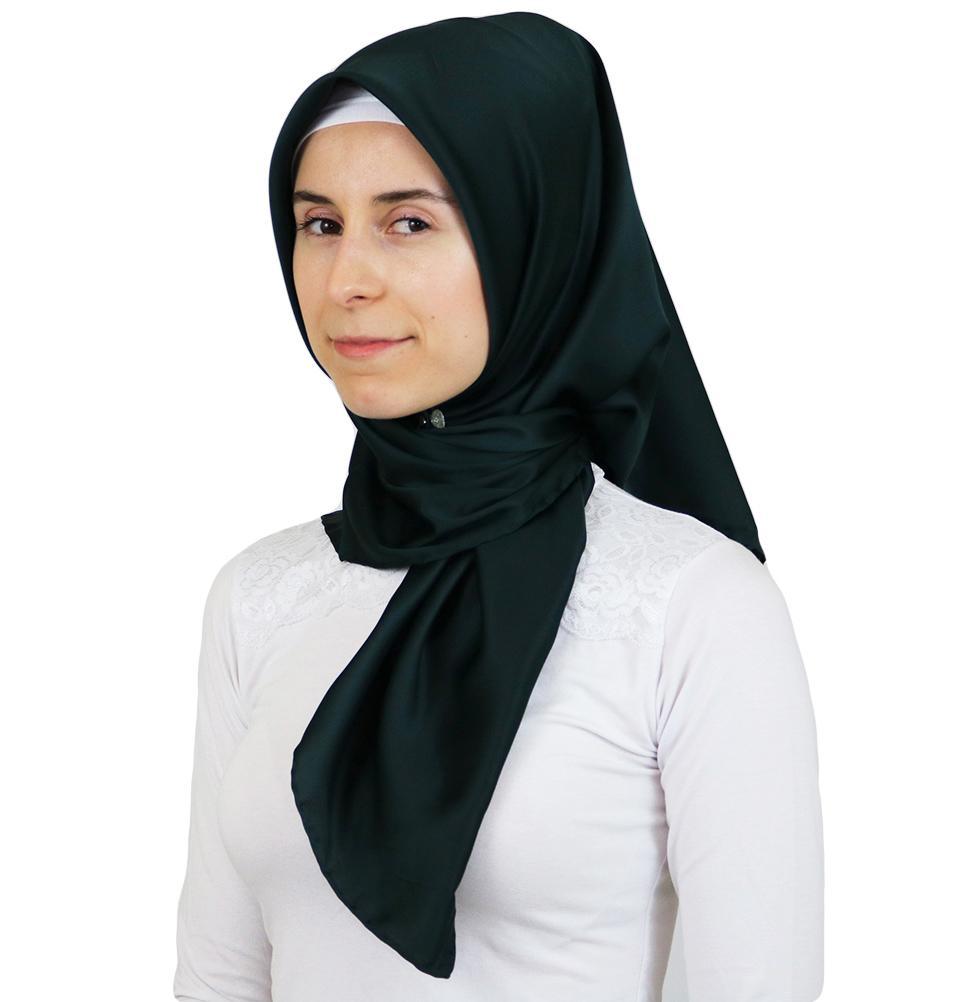 Aker Satin Square Hijab Scarf 6385 952 Dark Green - Soft Muslim Headscarf for Women, Breathable & Lightweight - Perfect for Daily Wear, Prayer, and Special Occasions