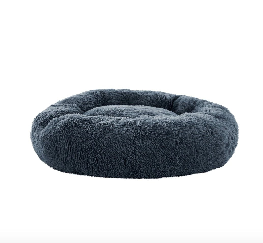 Premium Soothing Calming Donut Pet Bed for Dogs & Cats - Ultra Soft Orthopedic Support, Dark Grey - Perfect for Anxiety Relief & Cozy Napping at Home