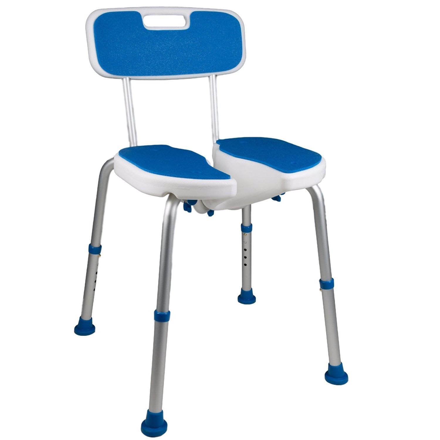 **PCP Shower Safety Seat with Backrest – Non-Slip Bath Support Chair for Elderly & Recovery – Easy-Clean Cutout Design, Foam Padded (White/Blue) – Ideal for Seniors, Post-Surgery & Mobility Assistance**