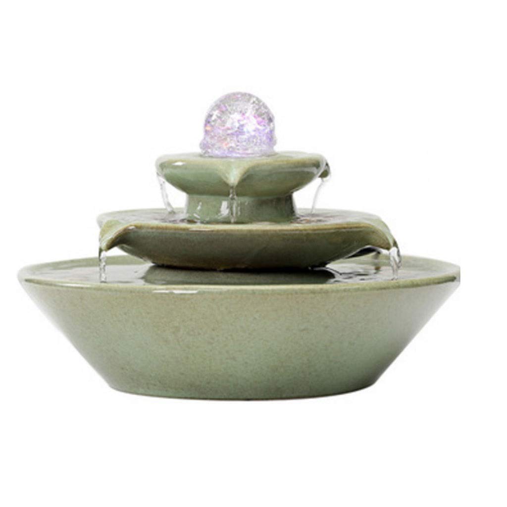 AVEO Fountains 3-Tier Ceramic Desktop Water Fountain - Soothing Indoor Relaxation Fountain for Home, Office, Bedroom & Living Room - Green Cascading Water Feature for Stress Relief & Zen Decor