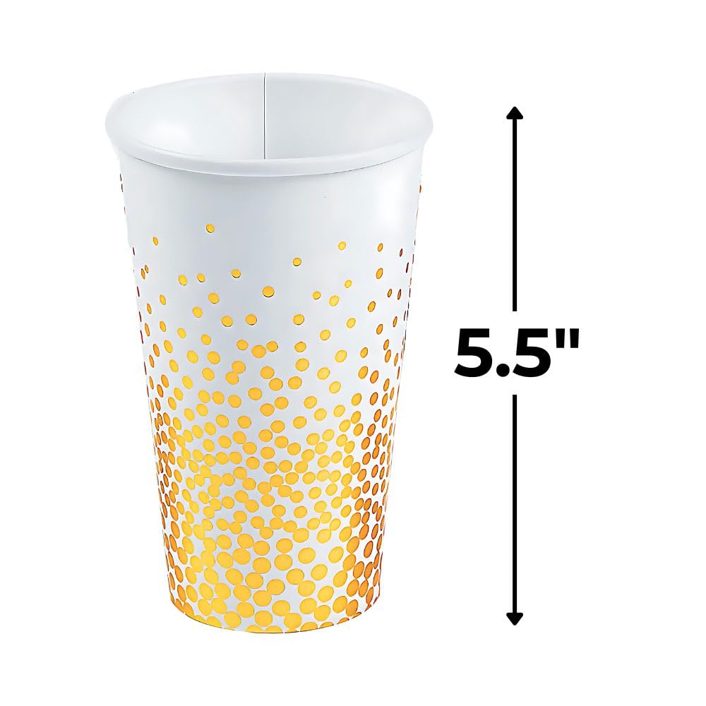 Fun Express 16oz White & Gold Foil Dot Cups - 24pc Wedding Party Supplies, Elegant Printed Tableware for Bridal Showers, Baby Showers & Special Events