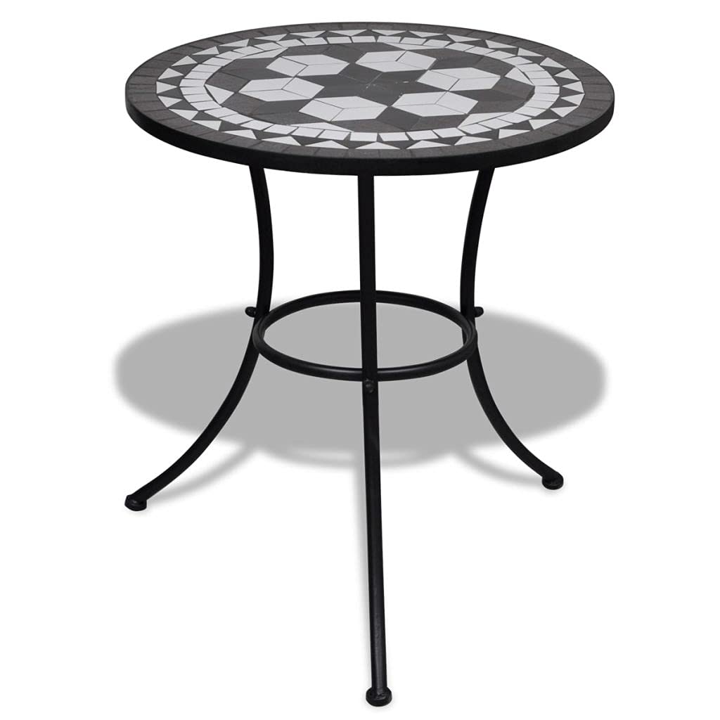 23.6 Inch Black and White Mosaic Bistro Table - Outdoor Patio Decor, Garden Dining Set, Perfect for Backyard, Balcony & Cafe Settings