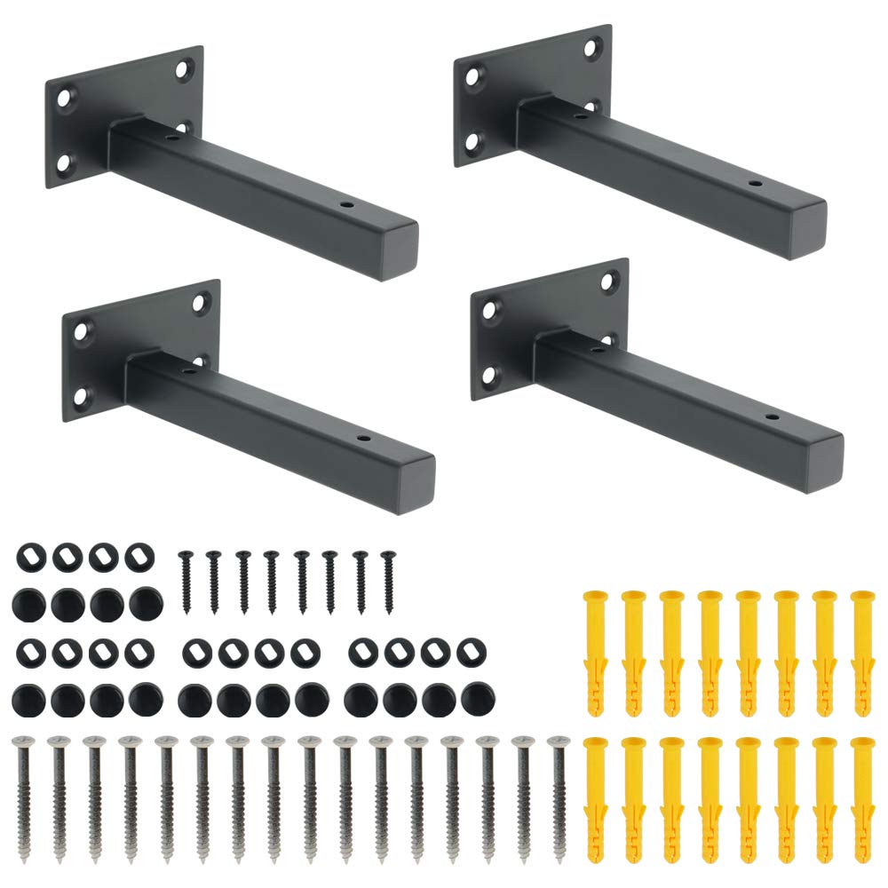 Heavy Duty 6-Inch Black Shelf Brackets - Pack of 4, Floating Shelf Supports for Wall Mounting, T-Shaped Metal Brackets for Shelves, Boards & Home Decor - Perfect for Living Room, Bedroom & Office Organization