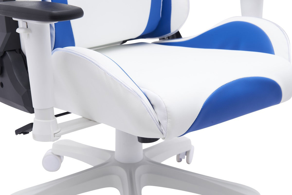 Thrine Ergonomic Gaming Chair with Lumbar Support - Adjustable Height & Reclining Back, White & Blue - Perfect for PC Gaming, Office Work, and Home Entertainment
