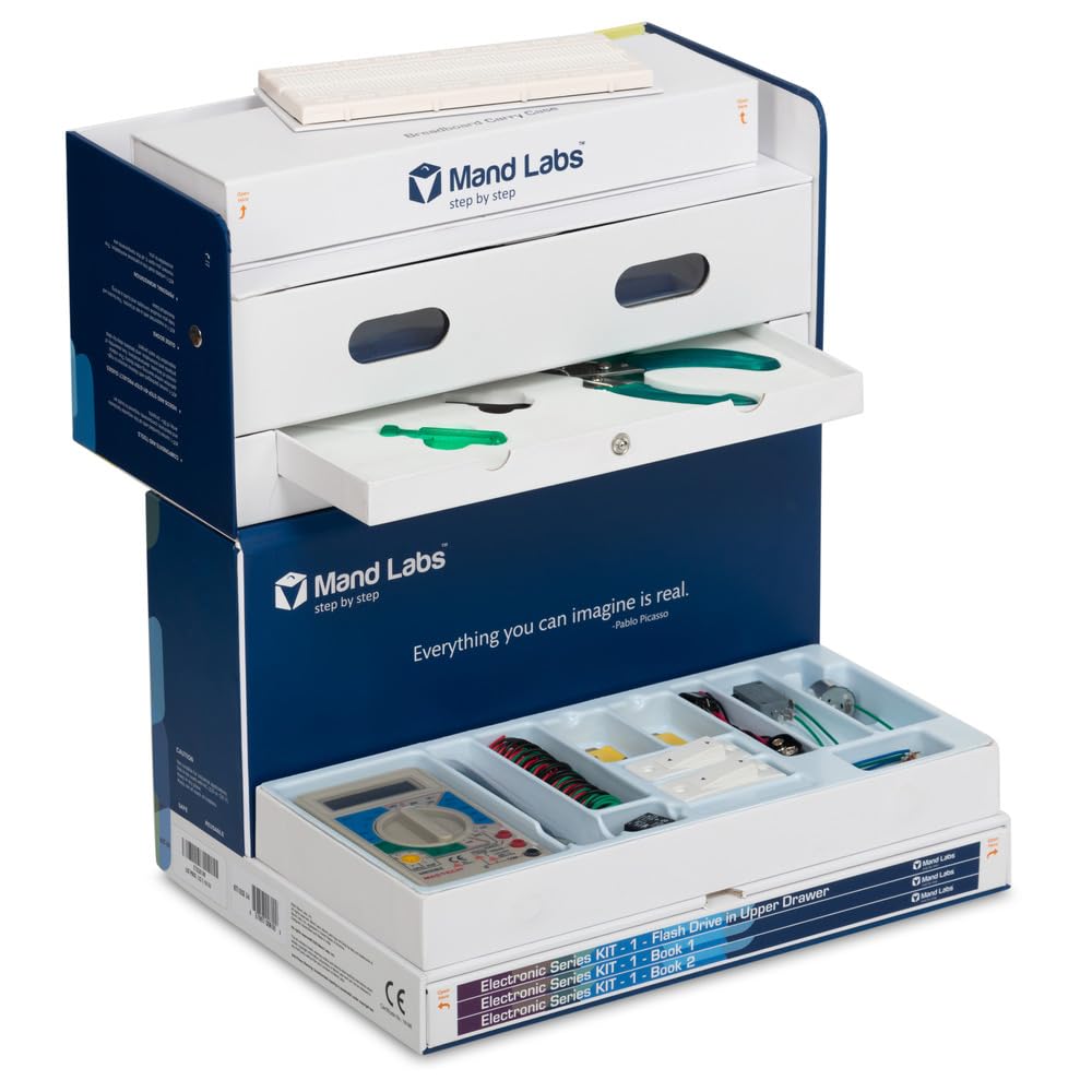 Mand Labs KIT-1 Standard Edition Version 4 STEM Electronics Kit - 57 Projects, 136 Components, 2 Guide Books, 60 Videos & Flash Drive for DIY Electronics & Robotics Learning - Perfect for Students, Hobbyists & STEM Education