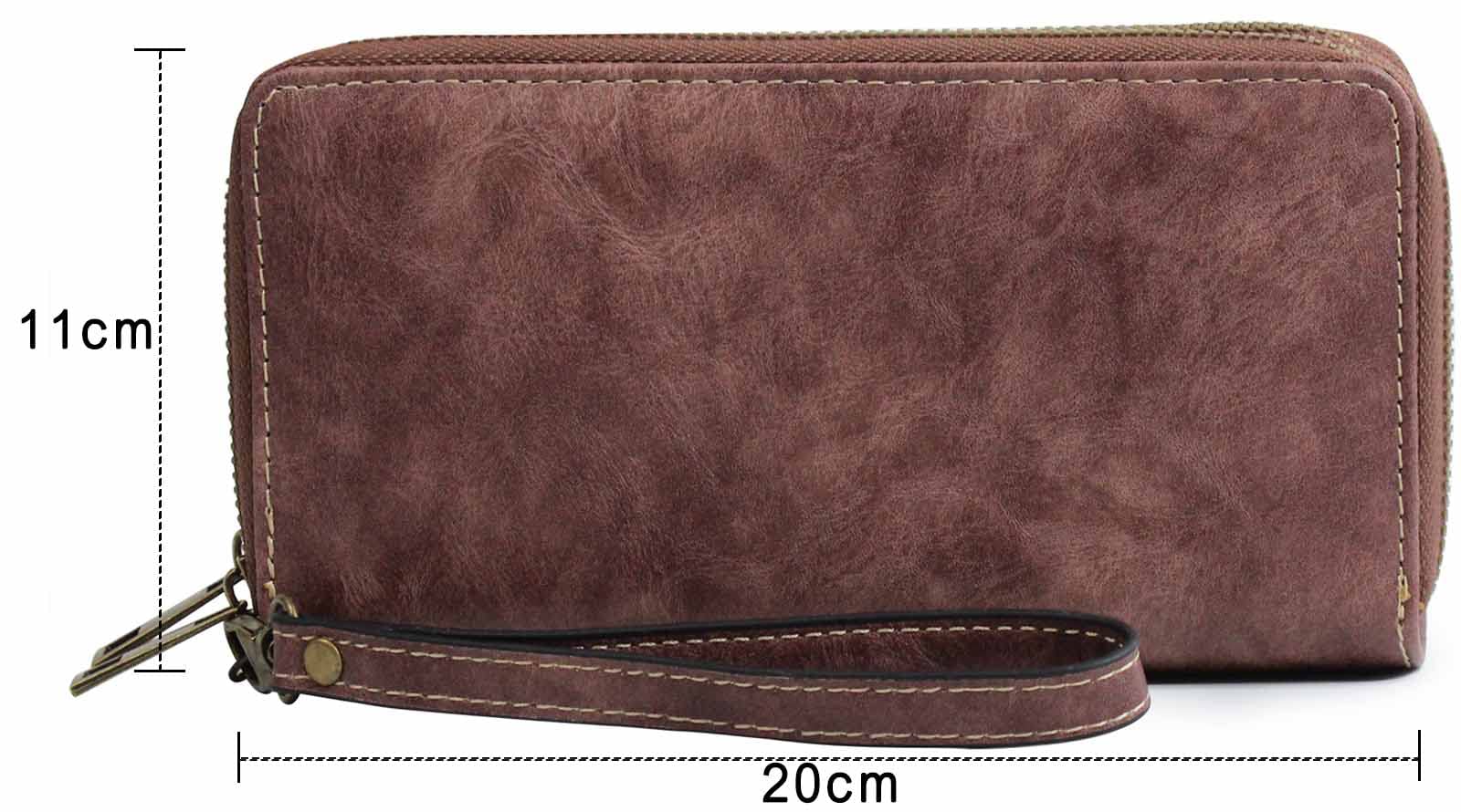 RFID Blocking Women's Long Clutch Wallet with Double Zipper & Hand Strap - Secure Card Holder for Cash, Coins, Bills & Smartphone (Grey Purple) | Perfect for Travel, Shopping & Everyday Use