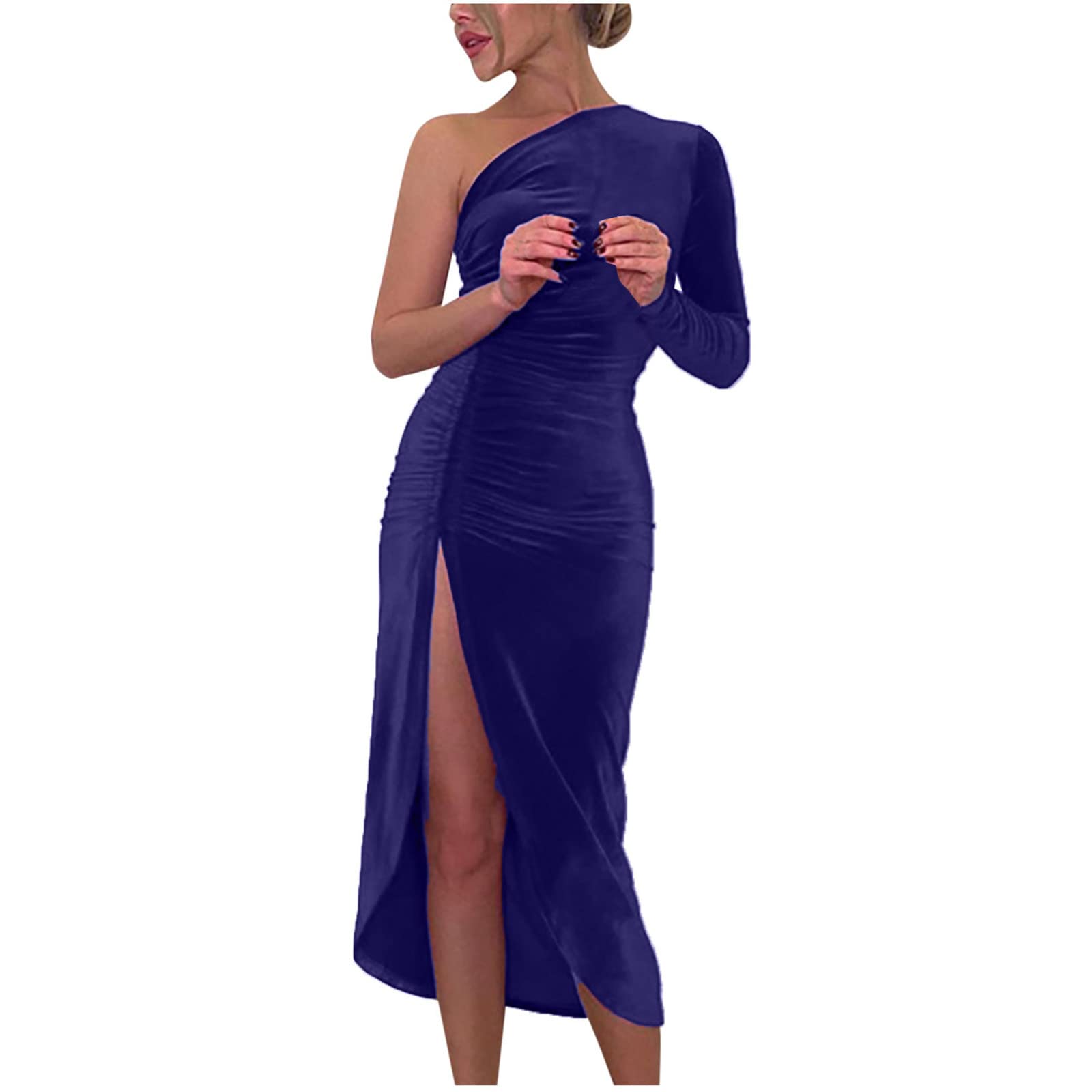 Elegant One Shoulder Women's Dress with Fashion Print - Stylish Irregular Hem Skirt for Party, Date Night & Special Occasions