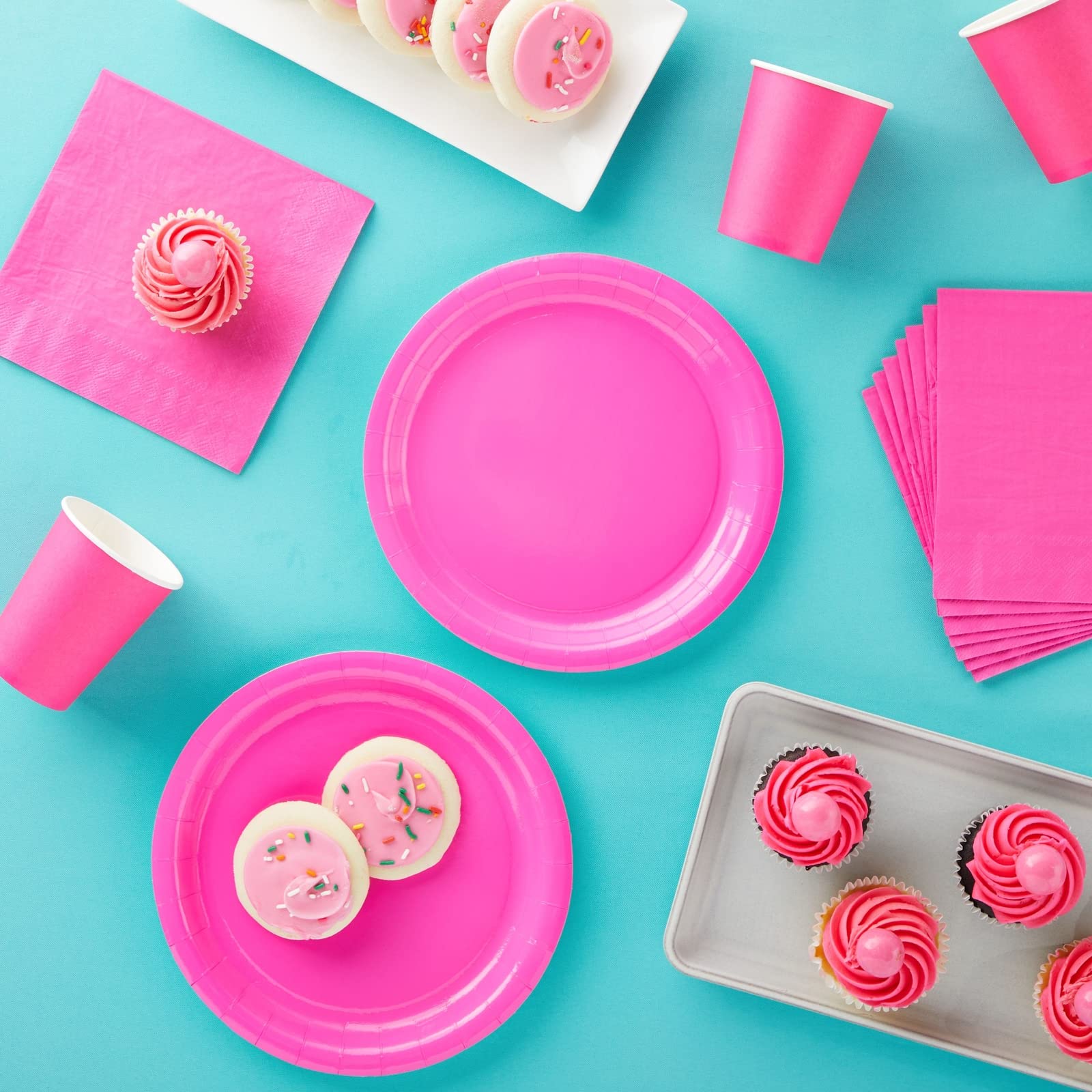 Juvale 72-Piece Hot Pink Party Supplies Set - 24 Paper Plates, 24 Cups, 24 Napkins for Birthday Party Decorations | Perfect for Birthday Celebrations, Baby Showers & Bridal Showers