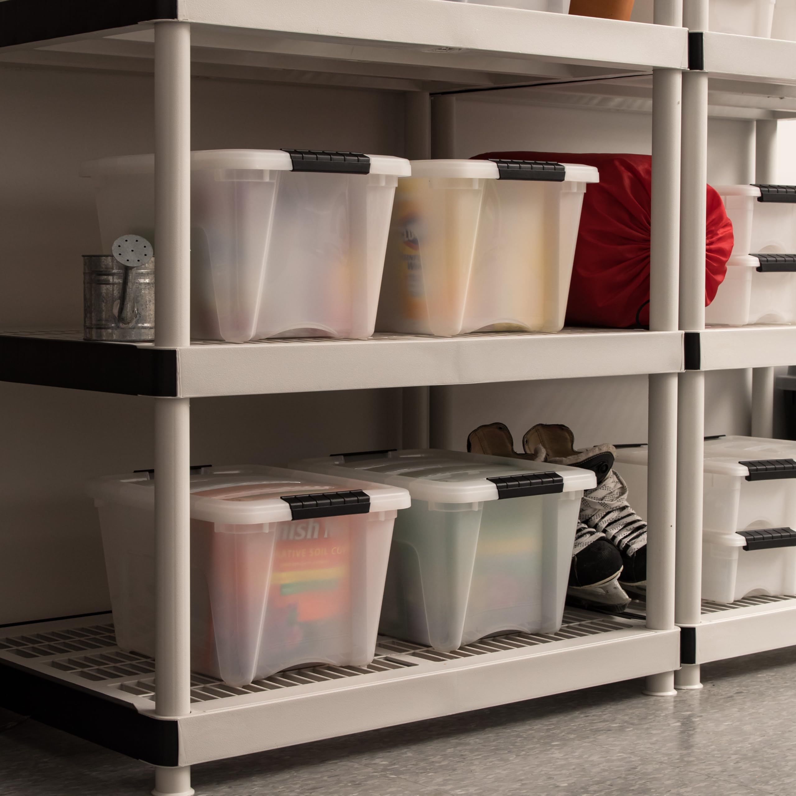 IRIS USA 19 Quart Stackable Plastic Storage Bins with Lids - 6 Pack BPA-Free Organizing Containers | Made in USA | Durable Nestable Design with Secure Latches & Pull Handles | Perfect for Home Organization, Closet Storage & Pantry Organization (Pearl White)