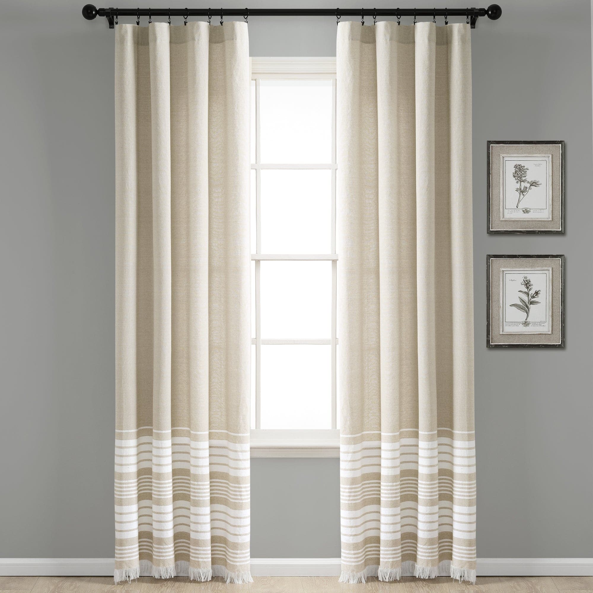Nantucket Yarn Dyed Tassel Fringe Window Curtain Panel Set - Coastal Style Sheer Drapes for Living Room, Bedroom & Kitchen - Light Filtering & Privacy Window Treatments