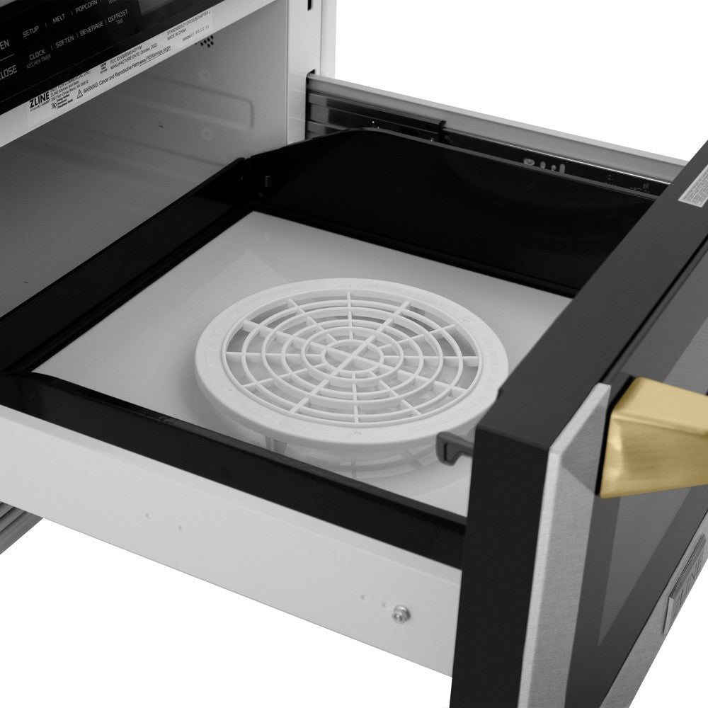 ZLINE Autograph Edition 24-inch Built-in Microwave Drawer - 1.2 cu.ft Capacity, Satin Stainless Steel with Polished Gold Accents, Traditional Handle (MWDZ 1 SS H G) - Perfect for Modern Kitchens, Luxury Homes & High-End Appliances