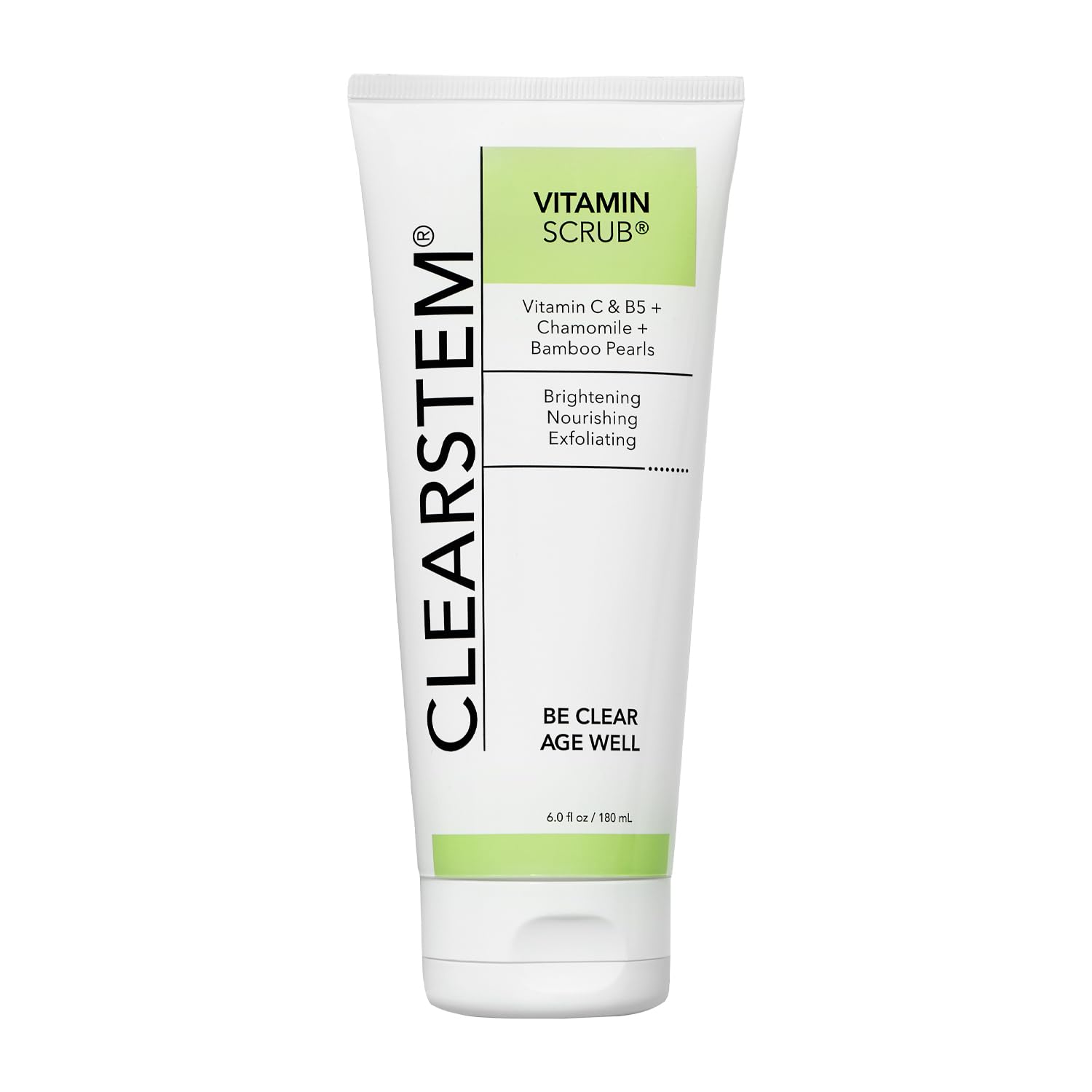 CLEARSTEM Vitamin C Scrub - Antioxidant-Infused Exfoliating Face Wash & Body Scrub with Hemp & Bamboo | Vegan, Gluten Free, Cruelty Free Skincare (6 fl oz/177ml) | Perfect for Brightening Dull Skin & Reducing Blemishes