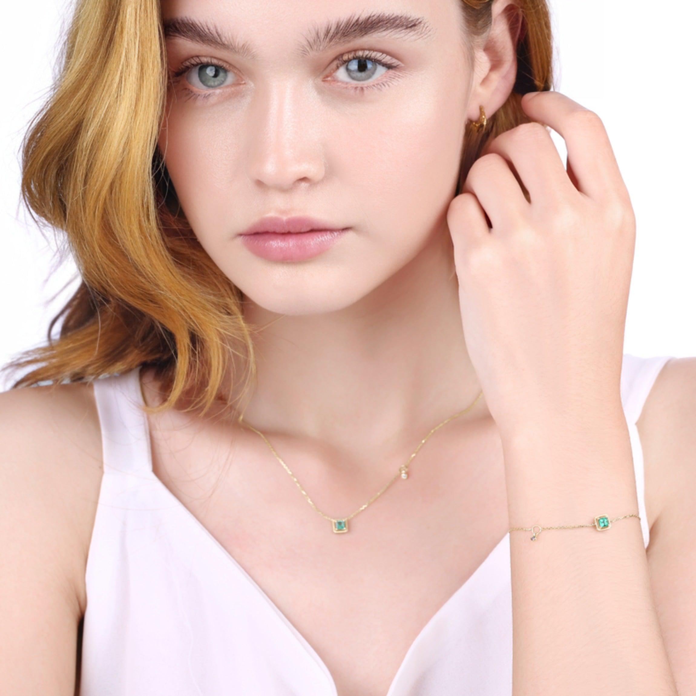Elegant Gold Emerald Pendant Necklace for Women - 14K Gold Plated Emerald Gemstone Jewelry - Perfect for Weddings, Anniversaries & Special Occasions