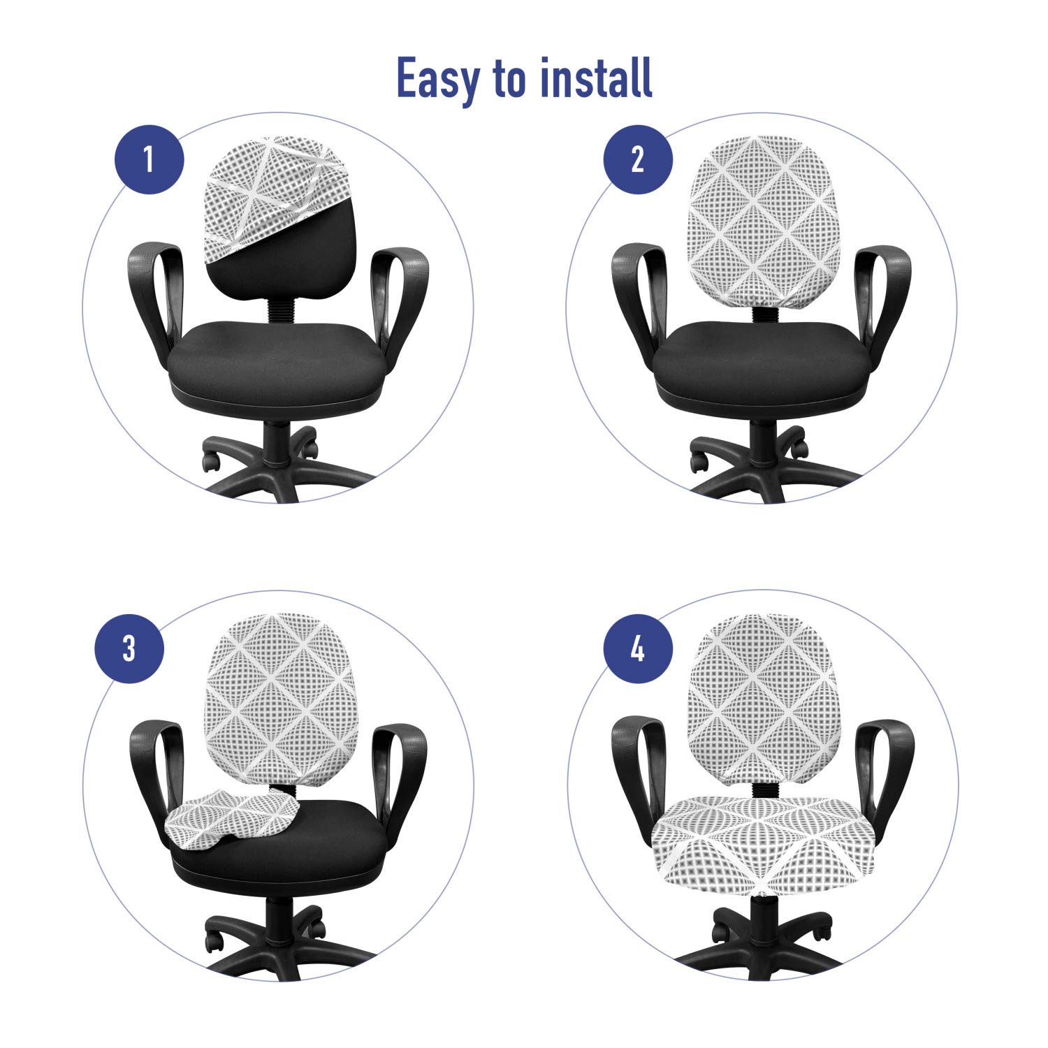 Ambesonne Grey Office Chair Slipcover - Digital Geometric Diamond Pattern with Dashed Web Lines - Stretchable & Washable Fabric Cover - Standard Size - Perfect for Home Office, Gaming Chair, or Conference Room Decor