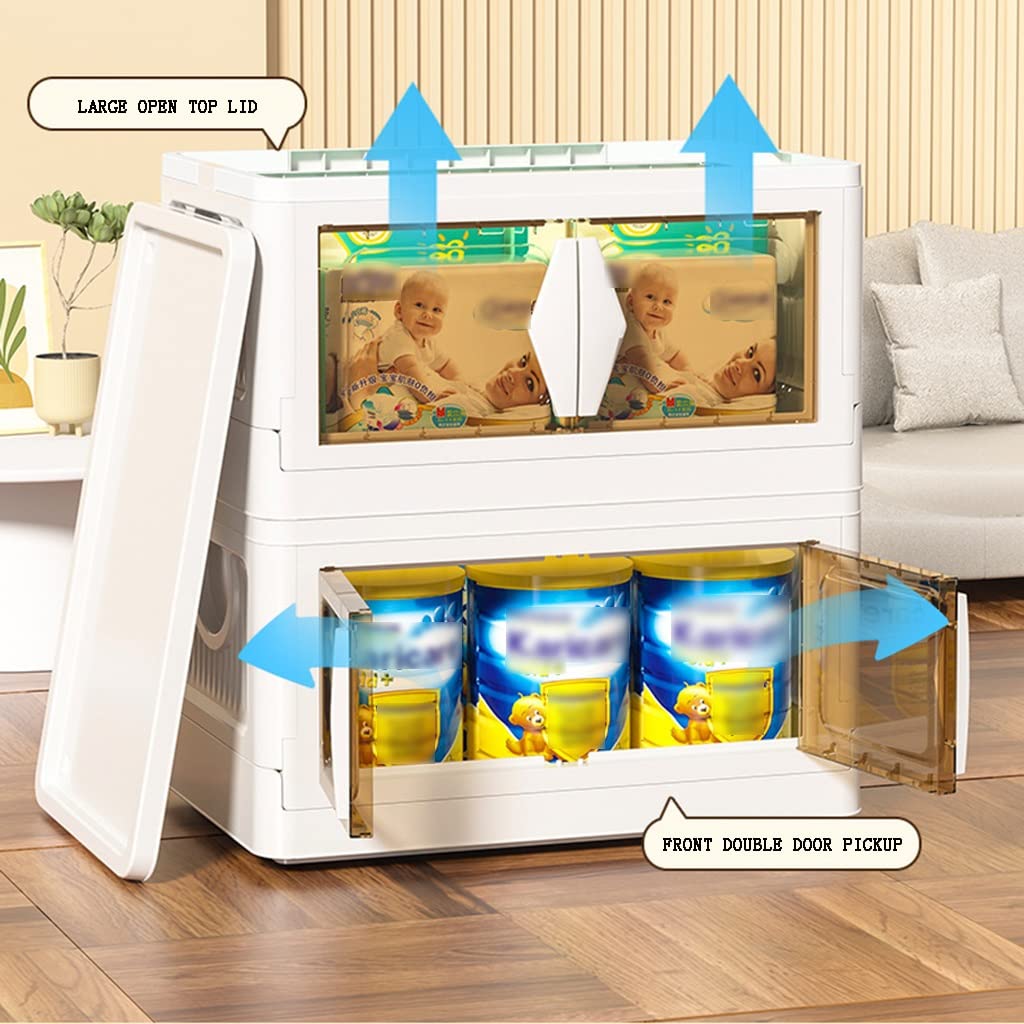Large Acrylic Folding Storage Containers with Clear Front Window & Top Lid - 70x39x129cm Plastic Storage Box for Home Organization (Yellow Teal) - Perfect for Closet, Pantry, Office & Toy Storage