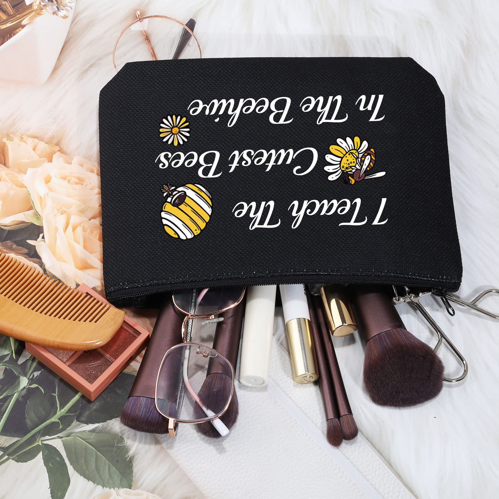 MEIKIUP Bee Keeper Teacher Makeup Bag - Cute Honeybee Cosmetic Pouch for Makeup Artists & Educators - Perfect Gift for Beekeepers, Teachers & Nature Lovers (Use for Travel, School, or Daily Cosmetics Storage)